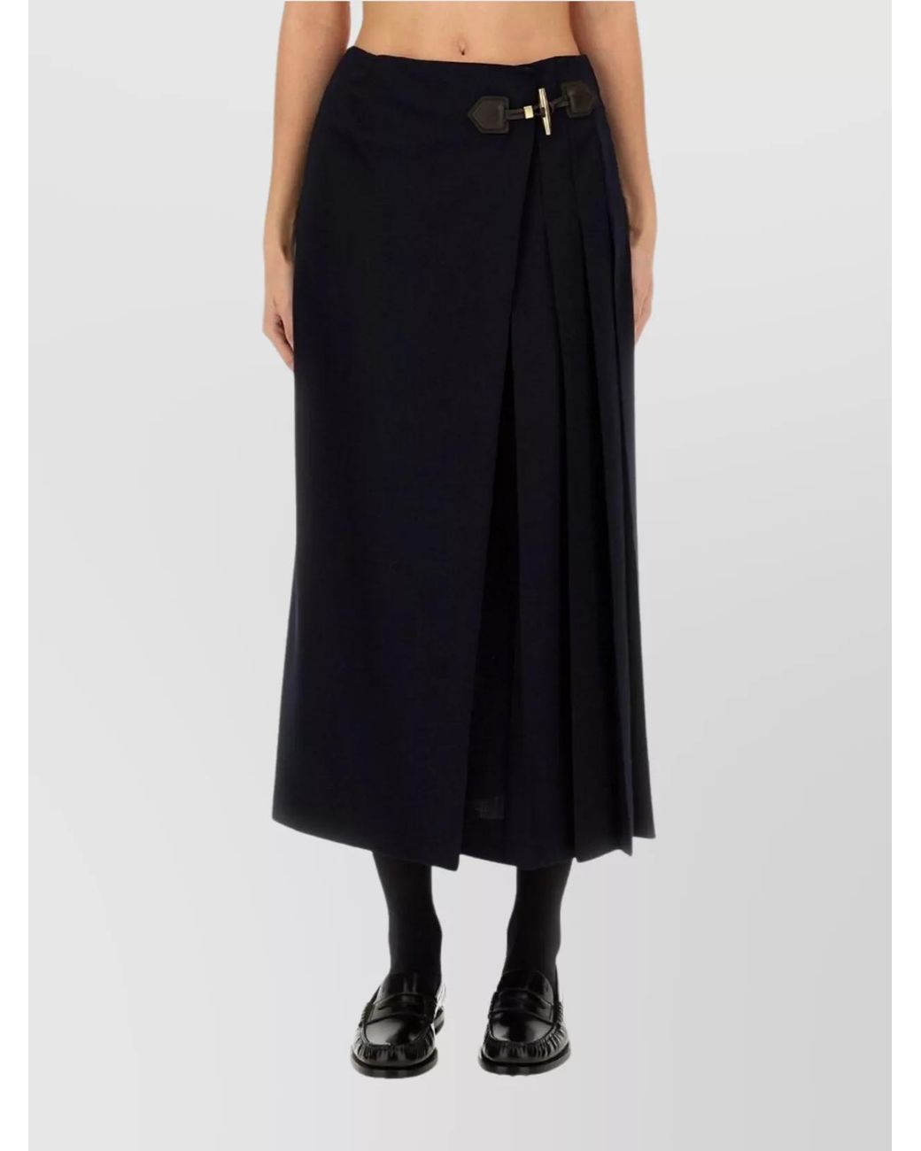 Moschino Blue Wool Pleated Midi Skirt