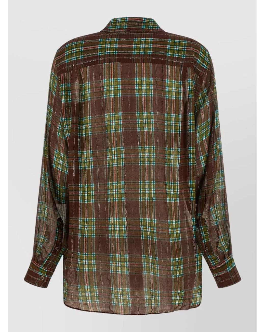 Dries Van Noten Green Silk Checked Long-Sleeve Shirt