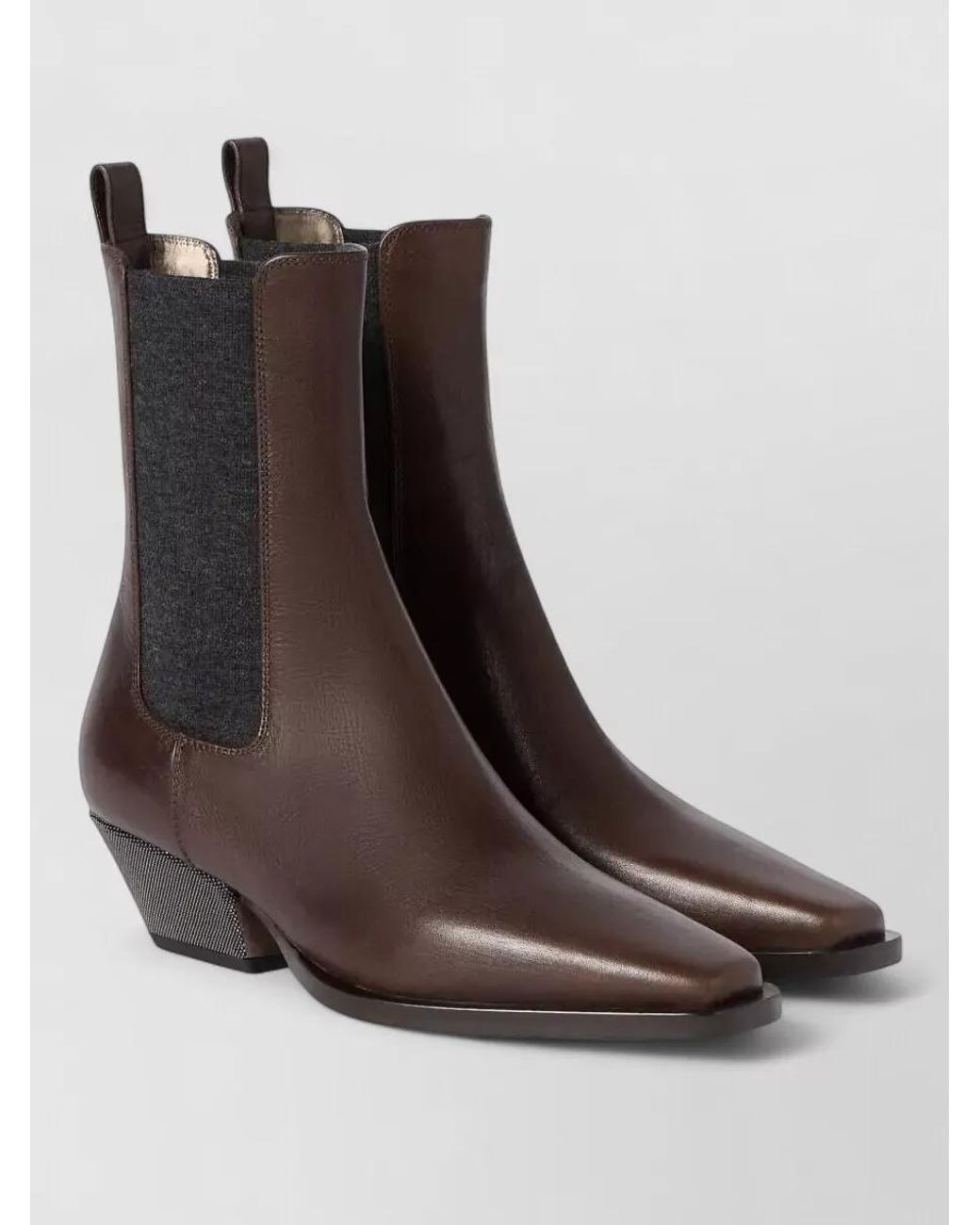 Brunello Cucinelli Brown Leather Heeled Boots