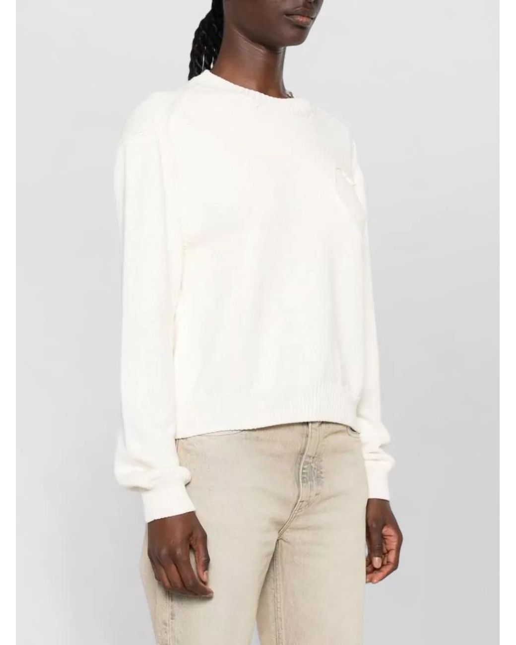 Moschino White Ribbed-Knit Heart-Motif Sweatshirt