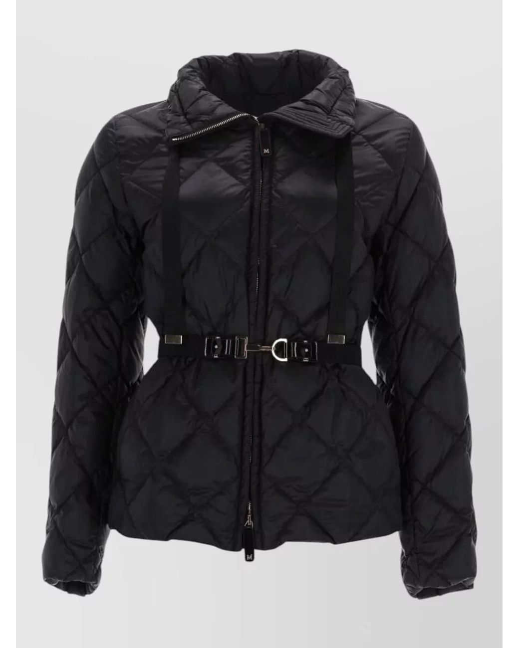 Max Mara Black Quilted Belted Parka Coat