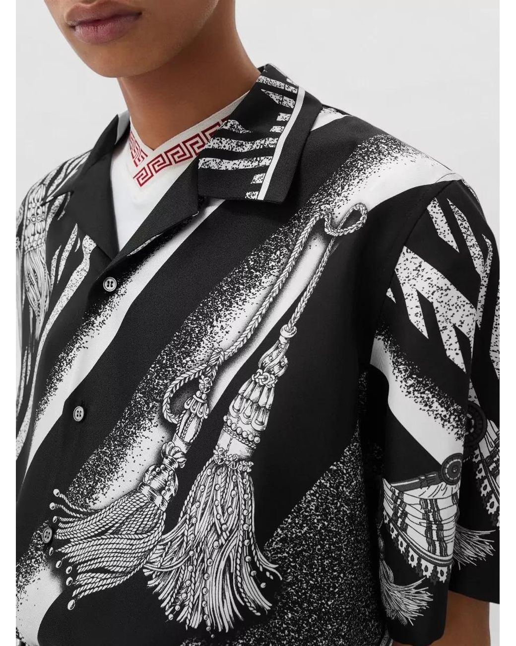 Versace Black Printed Silk Short-Sleeve Shirt for men