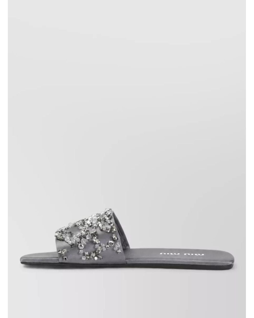 Miu Miu Gray Embellished Silk Wool Slides