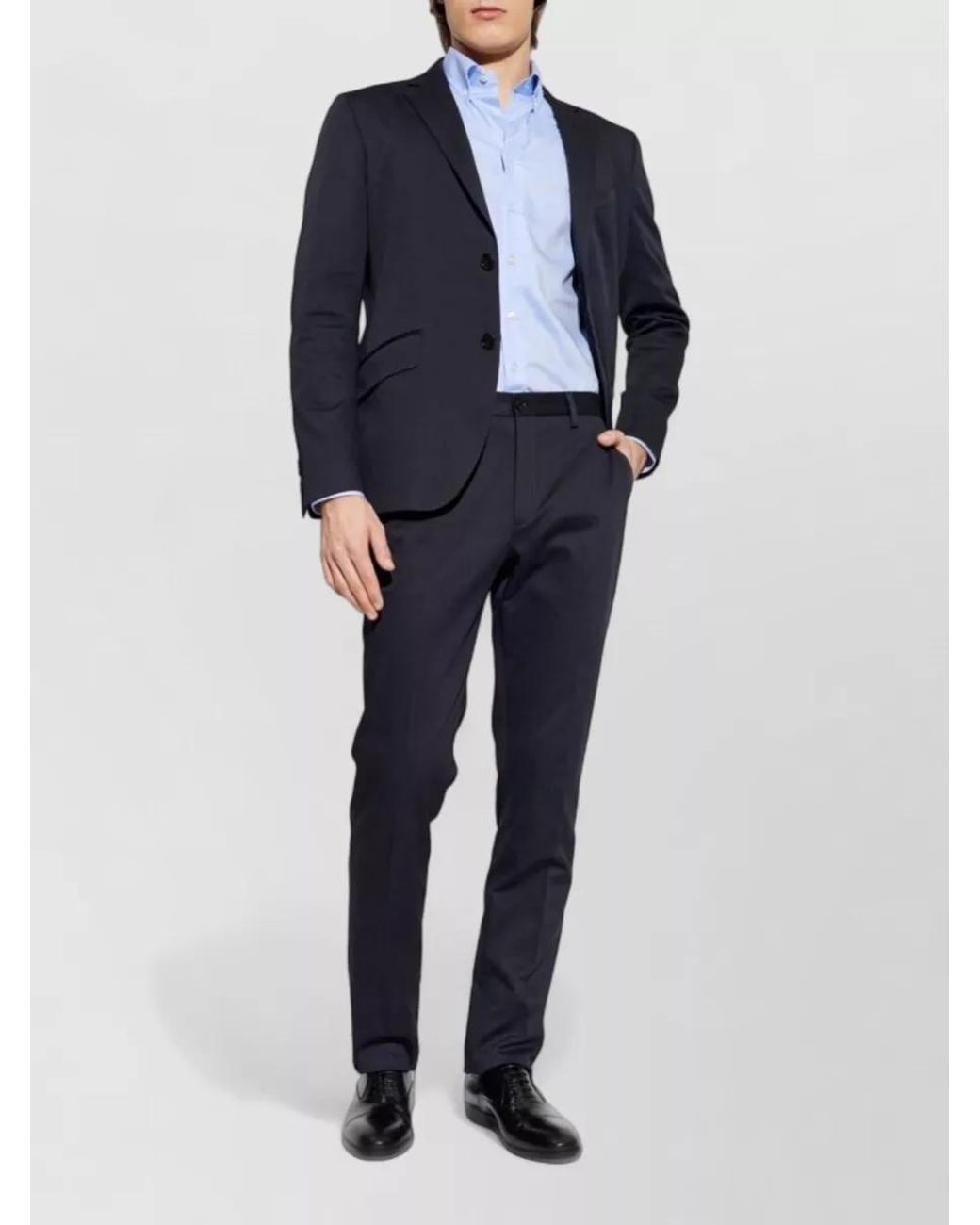 Etro Blue Suit Notch Lapel Flap Pockets Nylon Silk for men