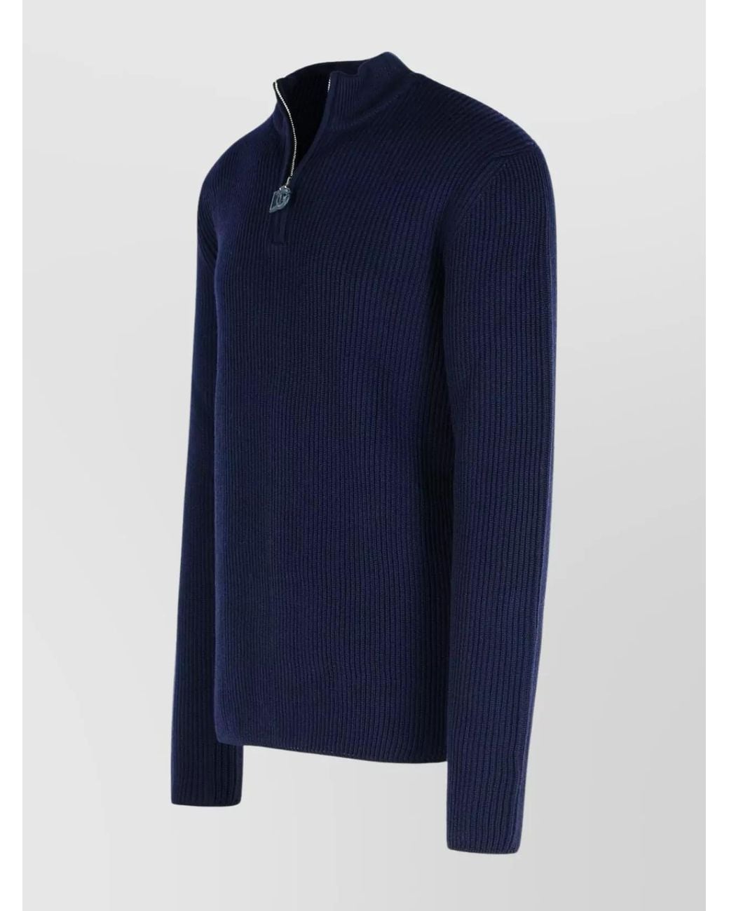 Dolce & Gabbana Blue Virgin Wool Ribbed Half-Zip Turtleneck Sweater for men