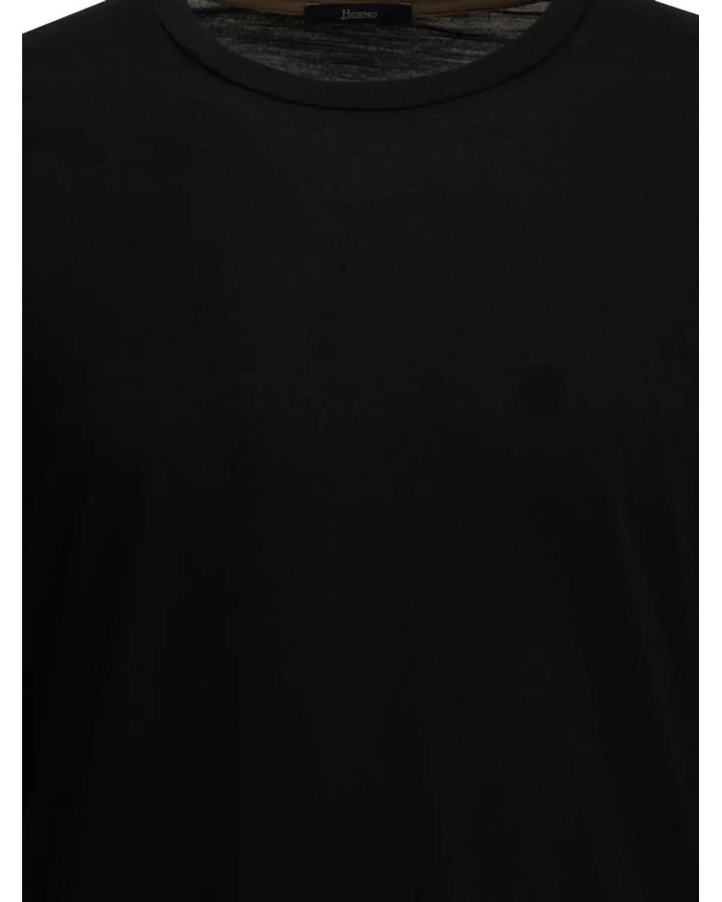 Herno Black Wool Round-Neck T-Shirt for men