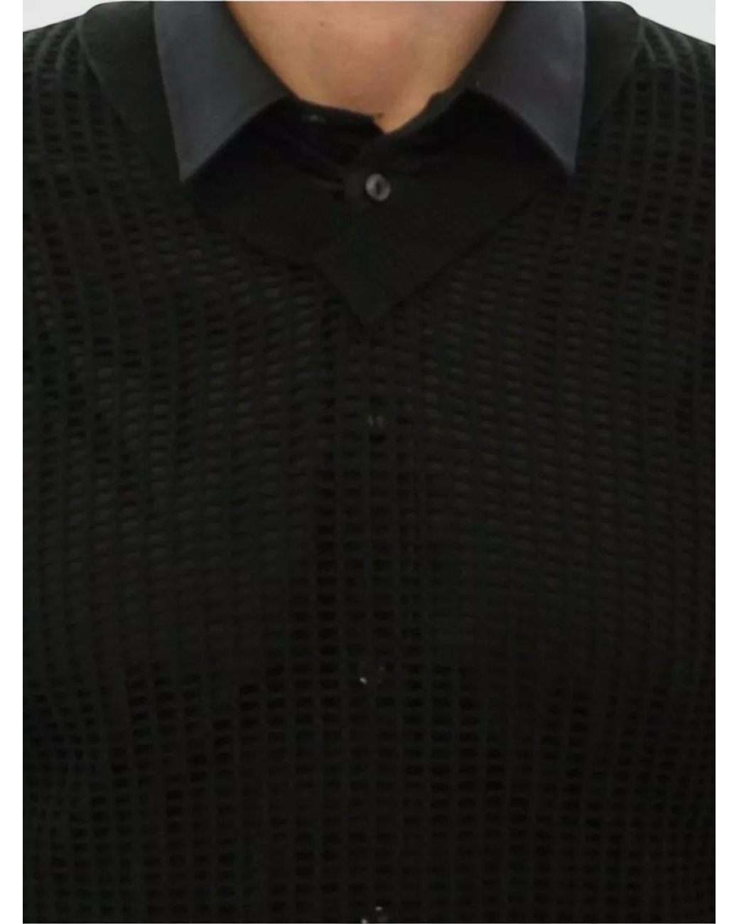 Dolce & Gabbana Black Cotton Mesh V-Neck Long-Sleeve Sweater for men