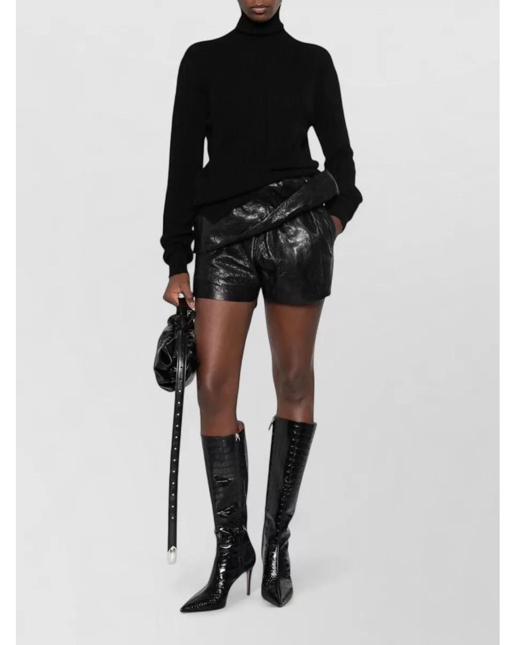 Rick Owens Black Wool Ribbed Turtleneck Sweater
