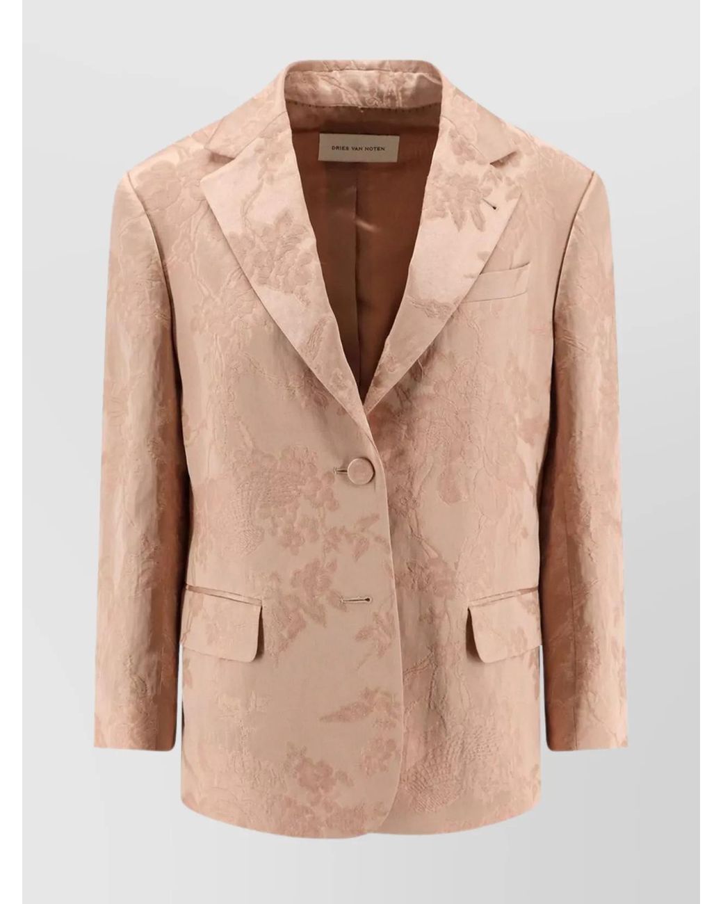 Dries Van Noten Natural Jacquard Linen Blend Blazer With Floral Motif