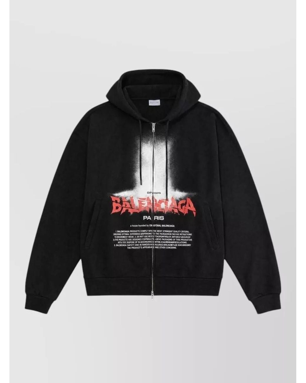 Balenciaga Black Cotton Oversized Zip Up Hoodie for men