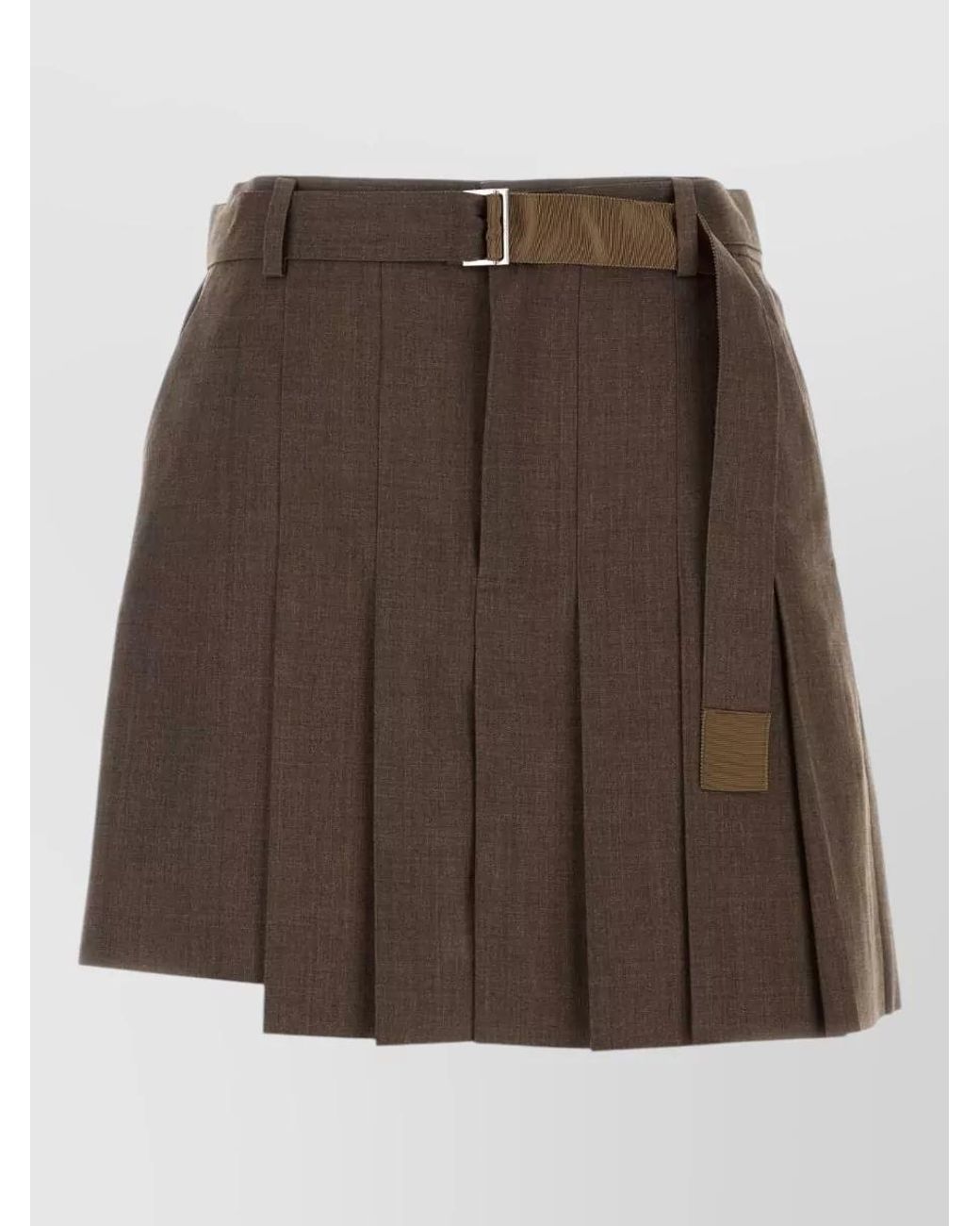 Sacai Brown Pleated Midi Skirt
