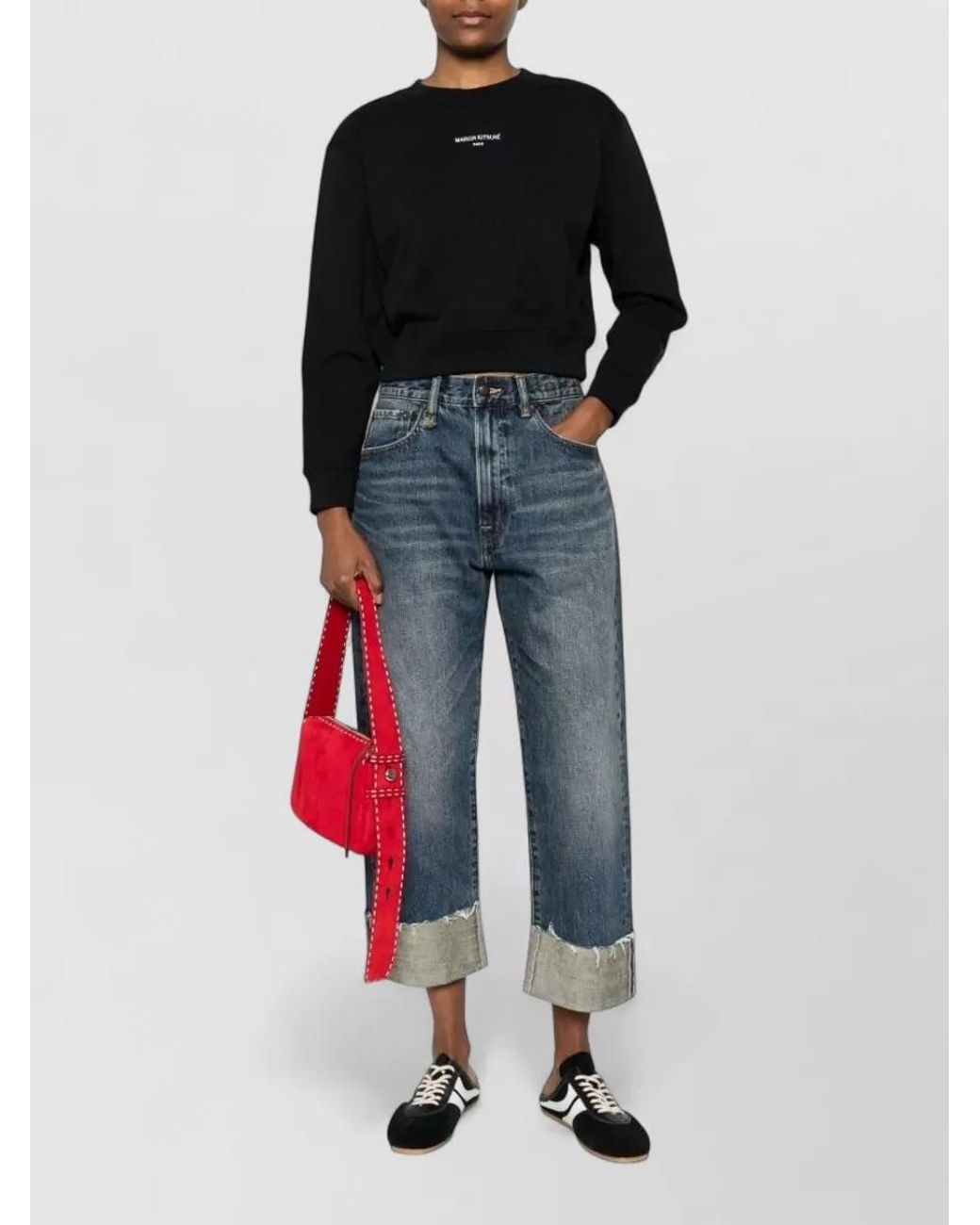 Maison Kitsuné Black Logo Cotton Cropped Sweatshirt