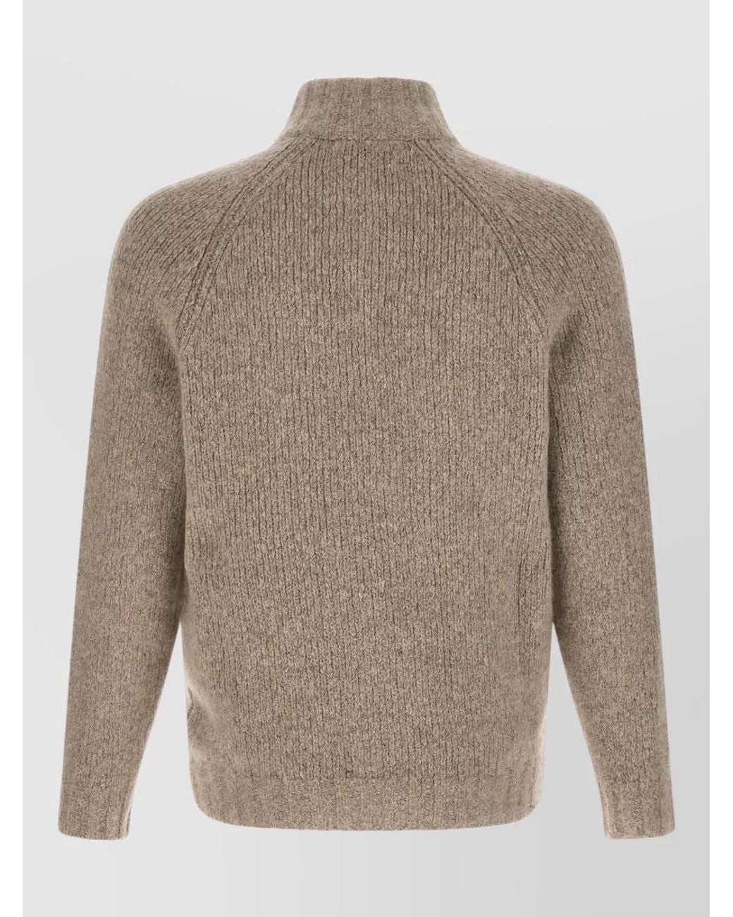 Brunello Cucinelli Gray Cashmere Silk High-Neck Zip Cardigan for men