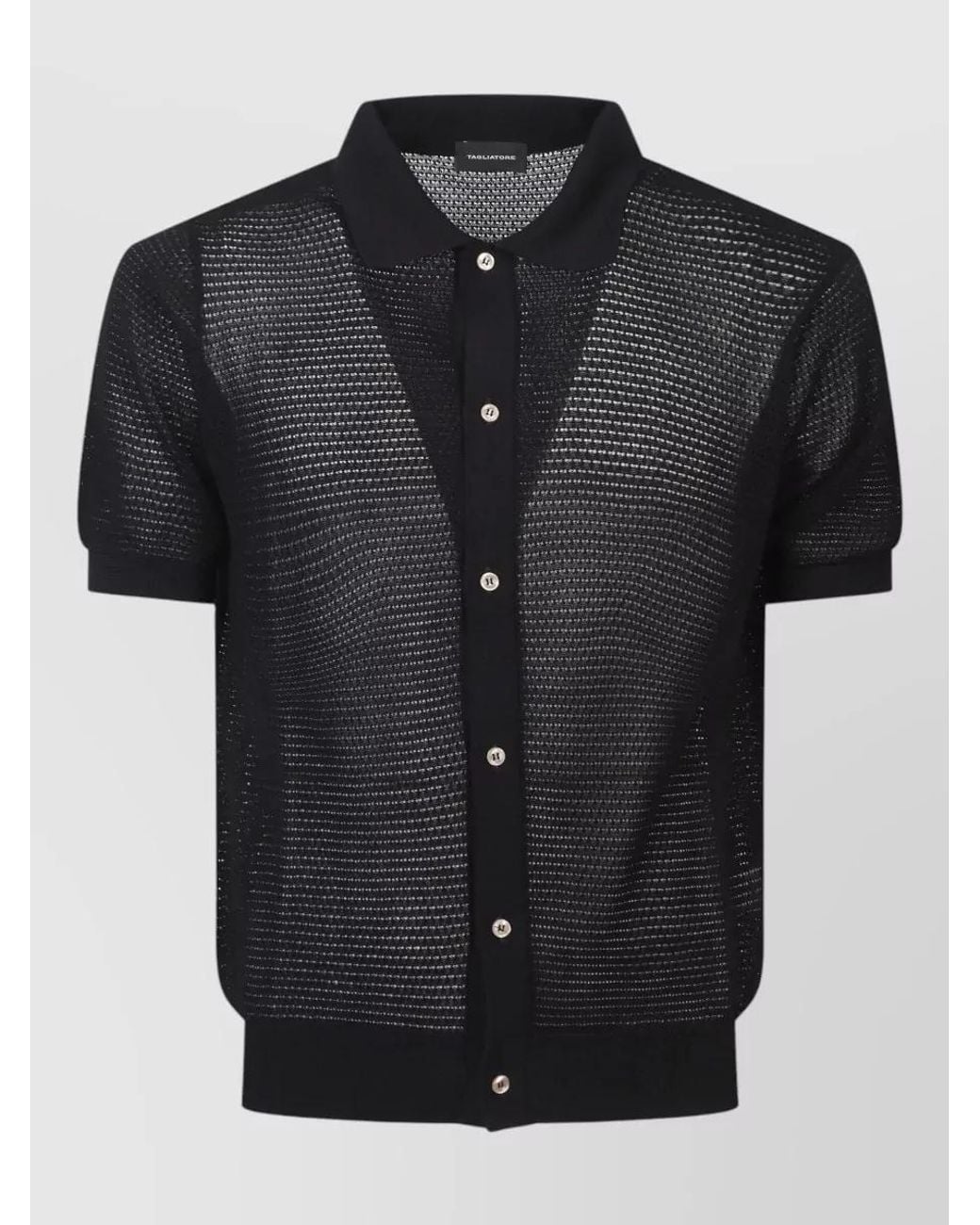 Tagliatore Black Ribbed Knit Cotton Shirt for men
