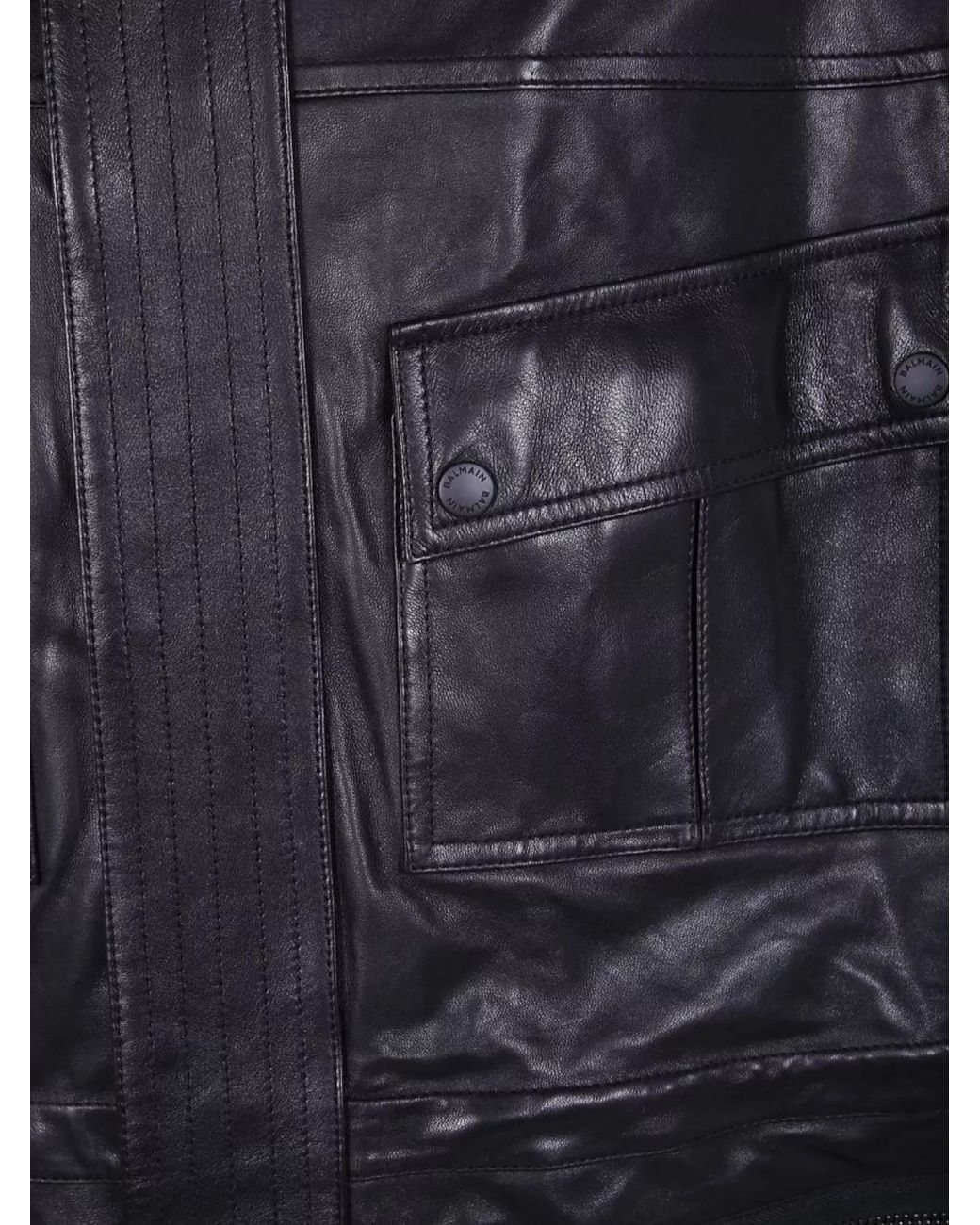 Balmain Black Lamb Leather Mid-Length Parka for men