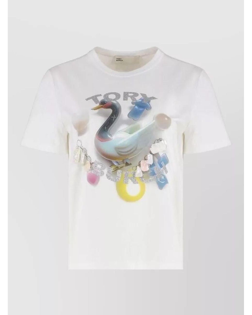 Tory Burch White Cotton Printed Crew-Neck T-Shirt