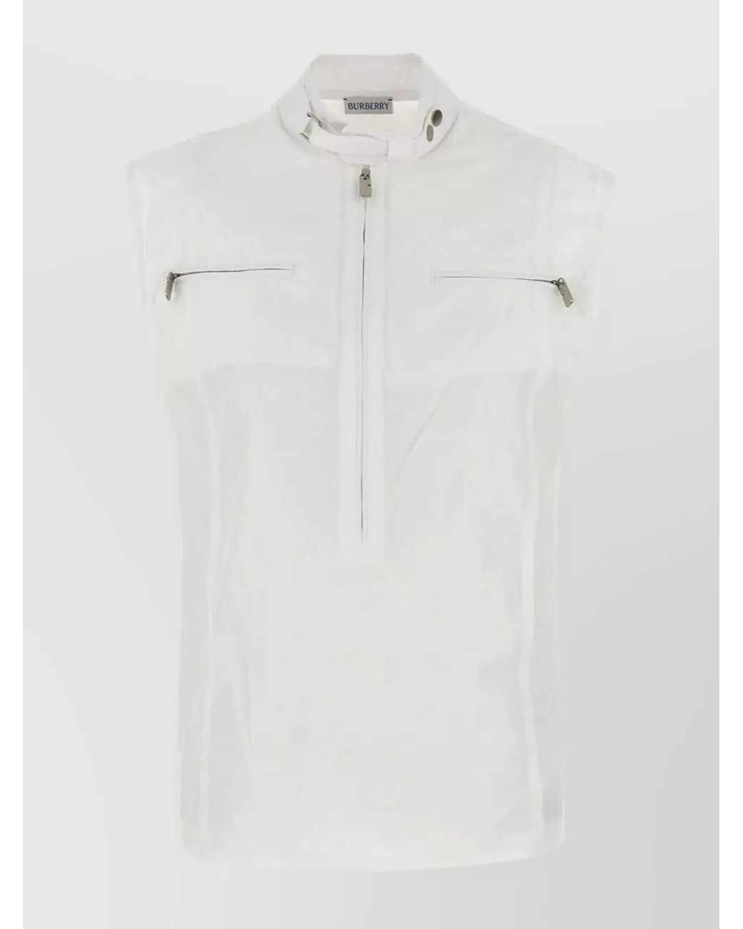 Burberry White Cotton High Neck Sleeveless Knitted Top