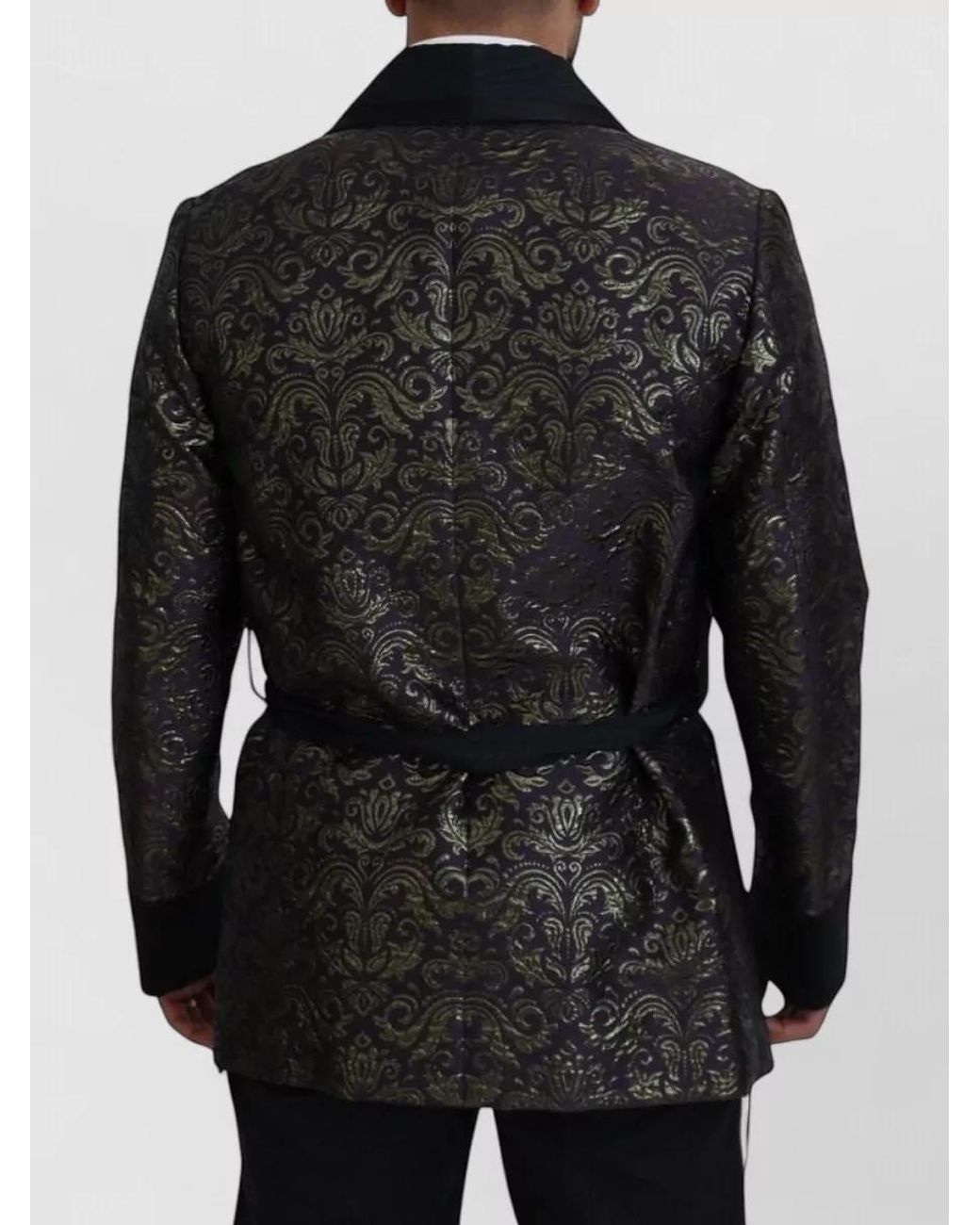 Dolce & Gabbana Black Silk Brocade Belted Shawl Collar Dinner Jacket for men