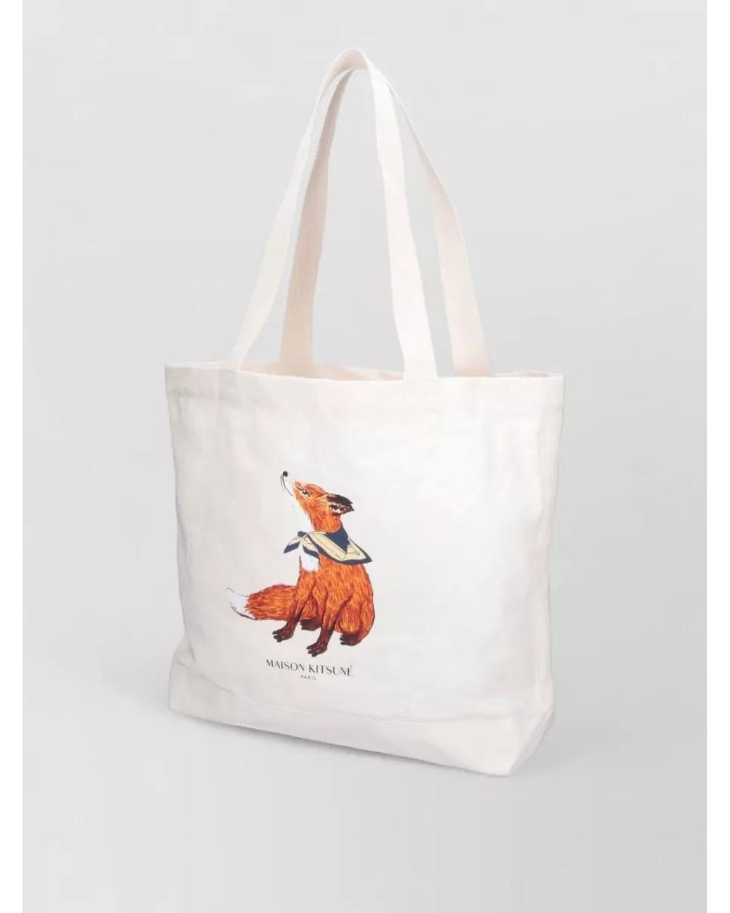 Maison Kitsuné White Cotton Printed Tote Bag for men