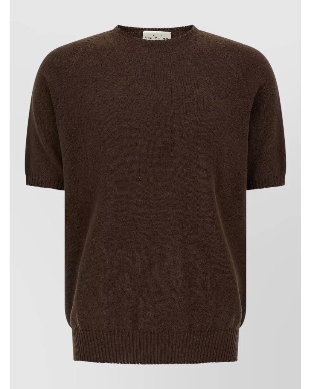 Ma'ry'ya Brown Ribbed Cotton Short-Sleeve Crew-Neck Sweater for men