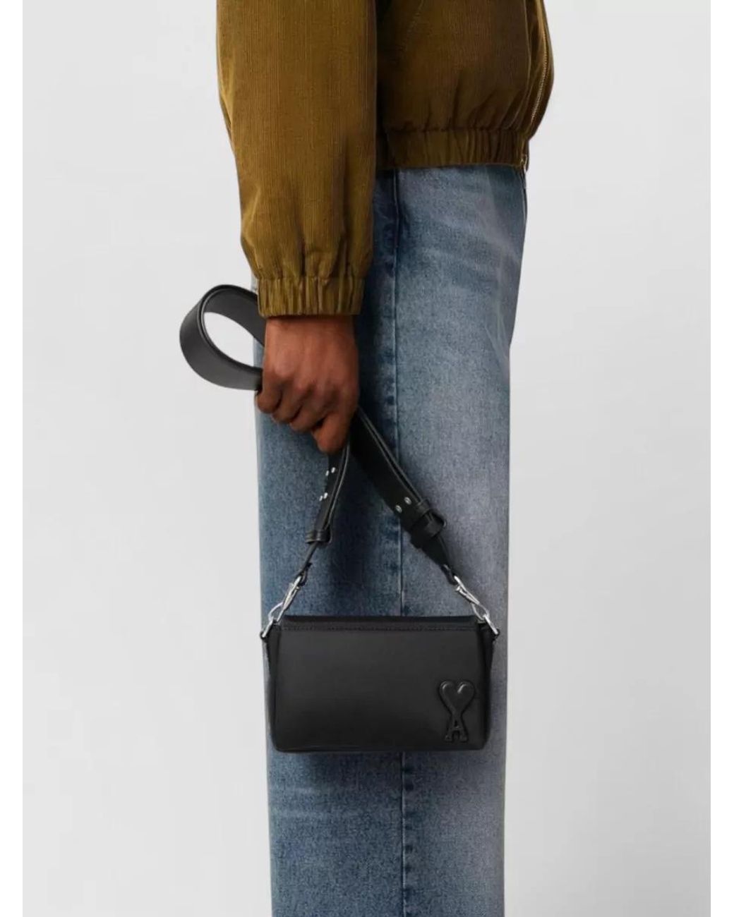 AMI Black Marcel Nylon Shoulder Bag Adjustable Strap for men