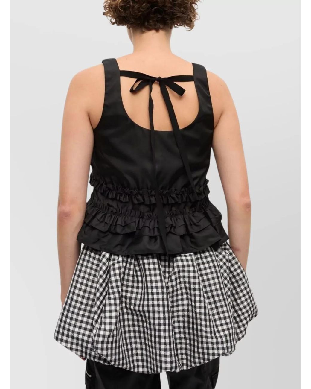 Ganni Checkered Tank Top Featuring Ruffle Detailing in Black | Lyst UK