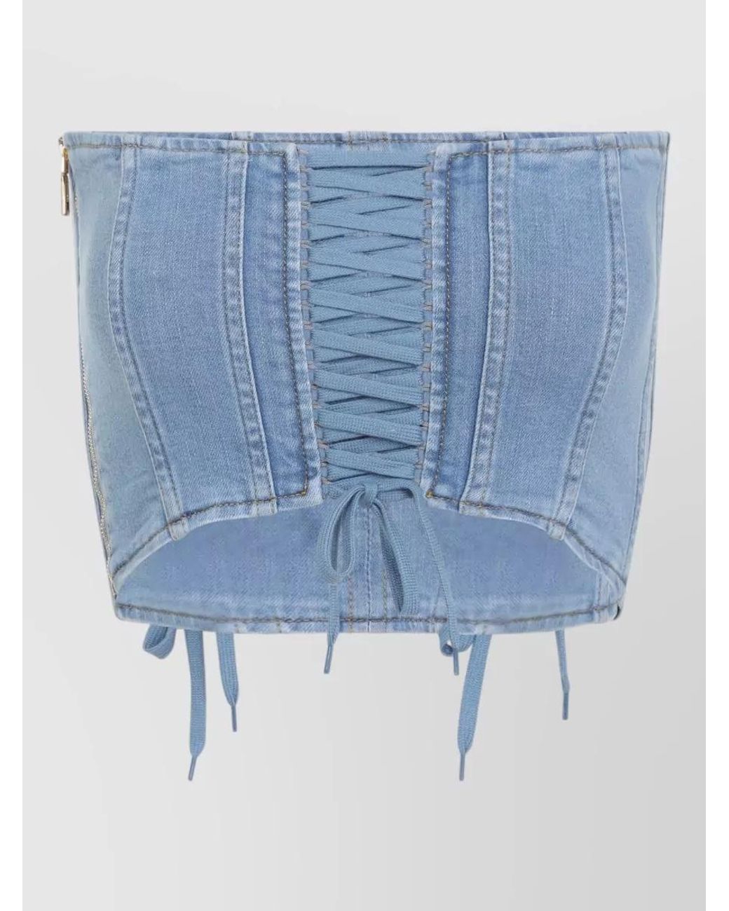 Elisabetta Franchi Blue Denim Cropped Strapless Bustier Top