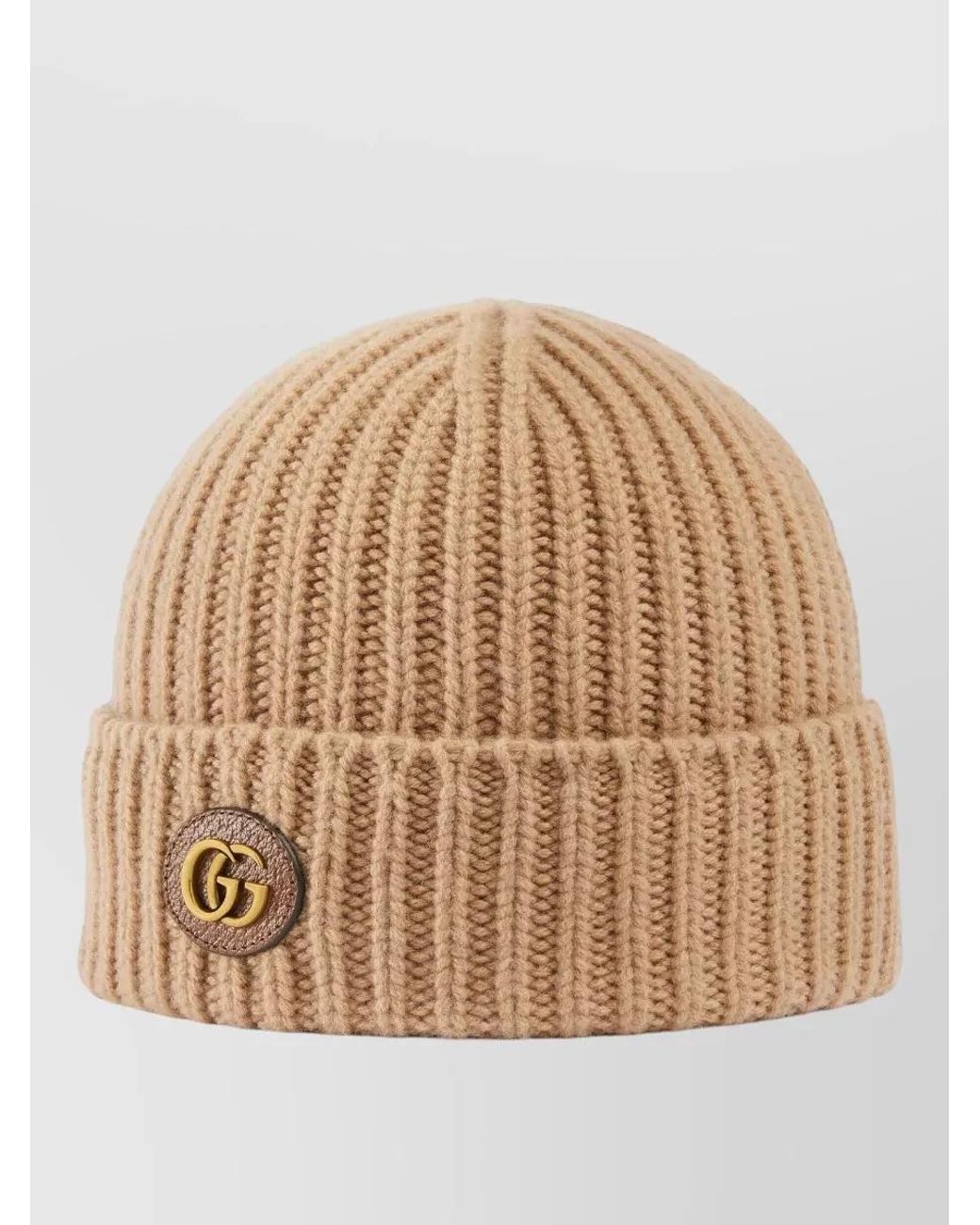 Gucci Natural Victor Ribbed Knit Wool Cashmere Hat