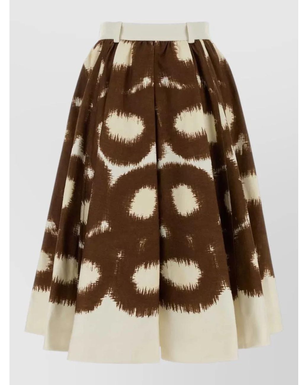 Prada Brown Printed Cotton Pleated Midi Full Skirt
