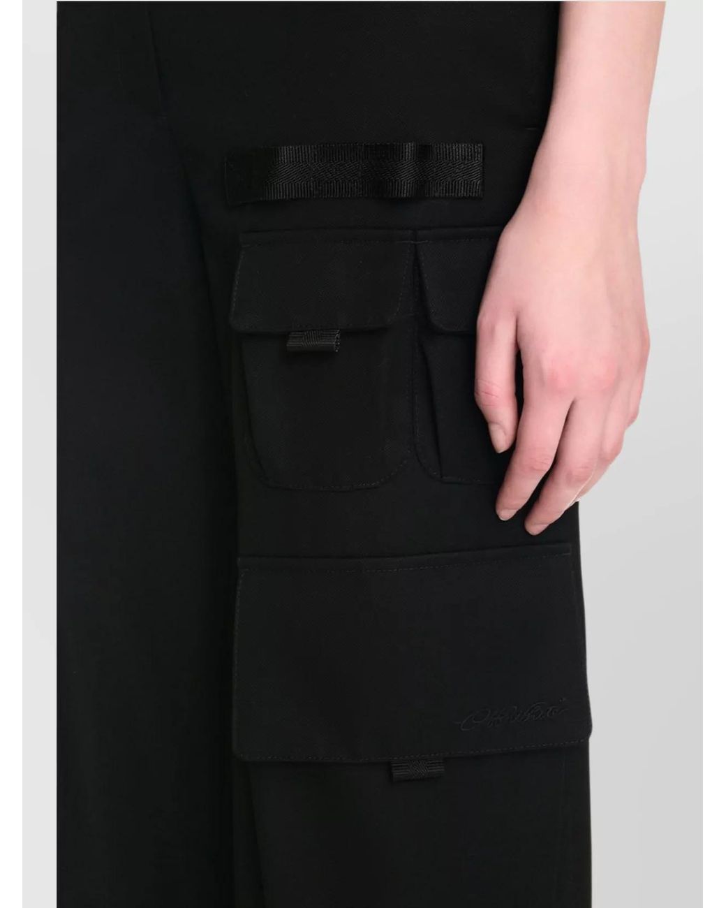Off-White c/o Virgil Abloh Blue Wool High-Rise Wide-Leg Cargo Trousers
