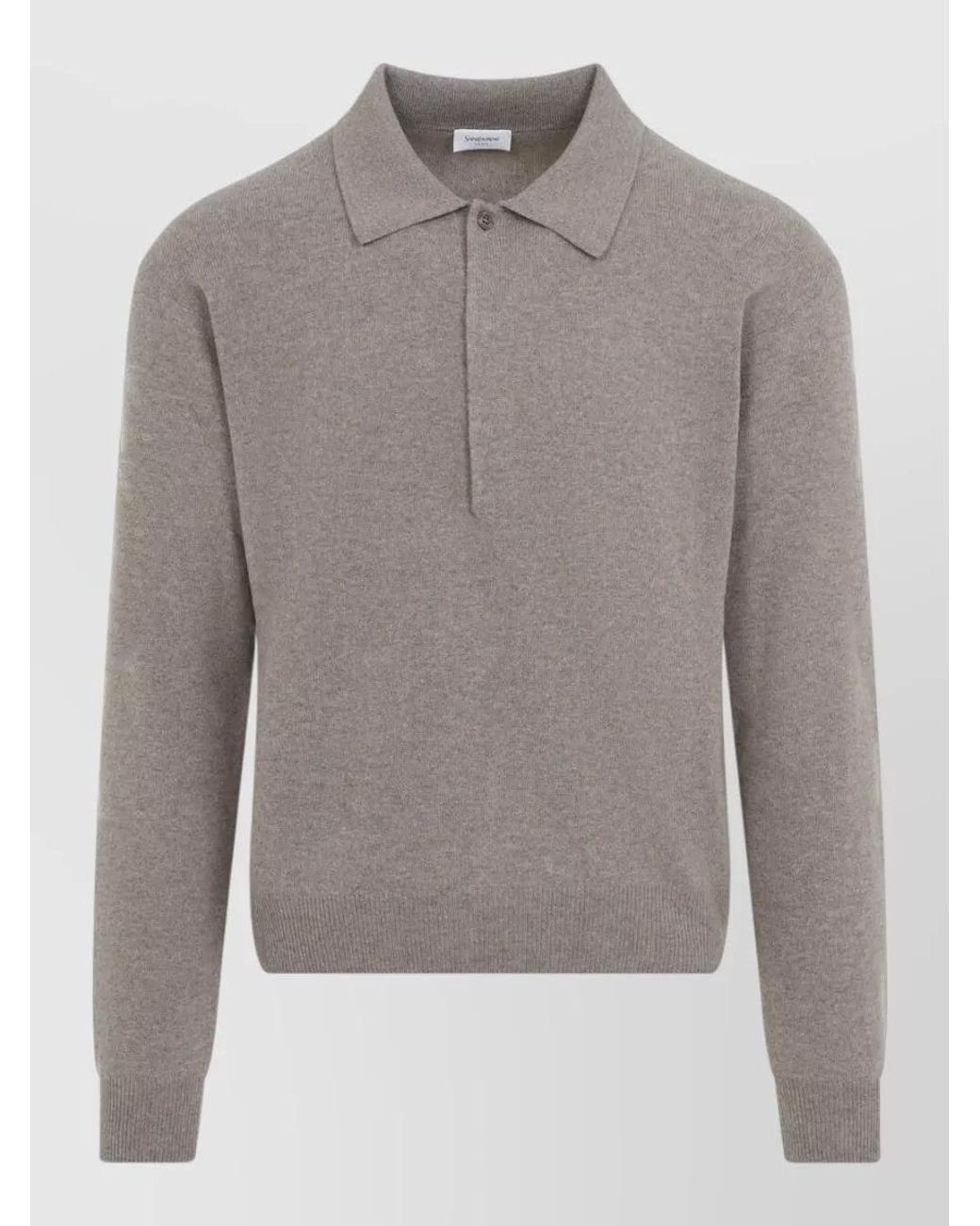Saint Laurent Gray Wool Ribbed Long-Sleeve Polo Shirt for men