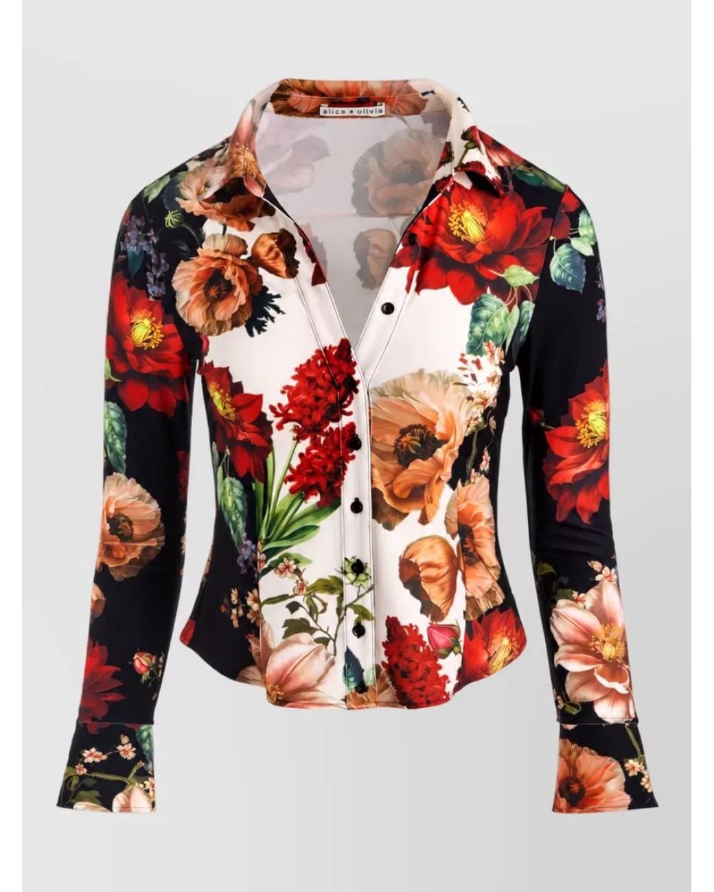 Alice + Olivia Red Floral Print Long Sleeve Shirt
