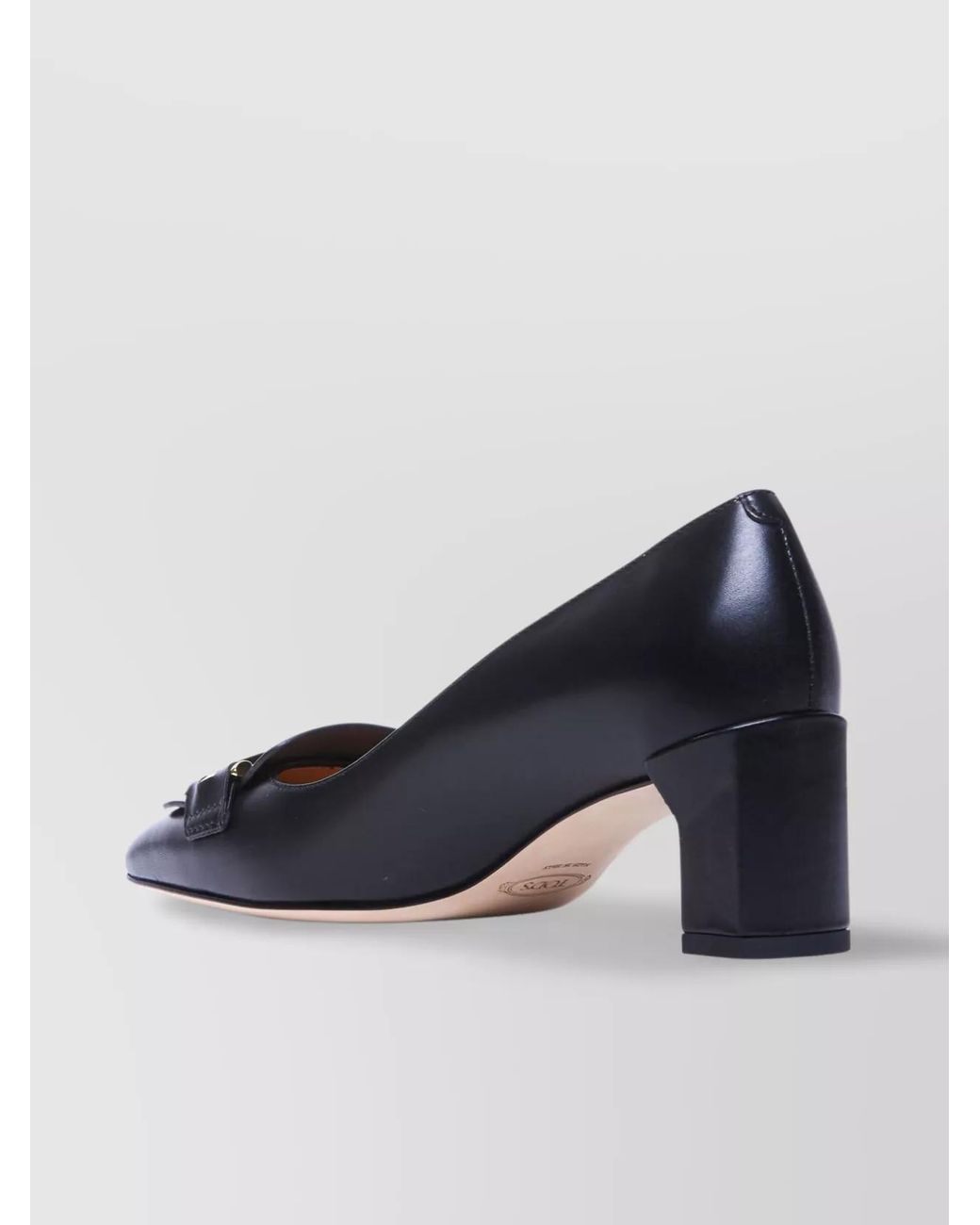 Tod's Blue Leather Square-Toe Block-Heel Pumps