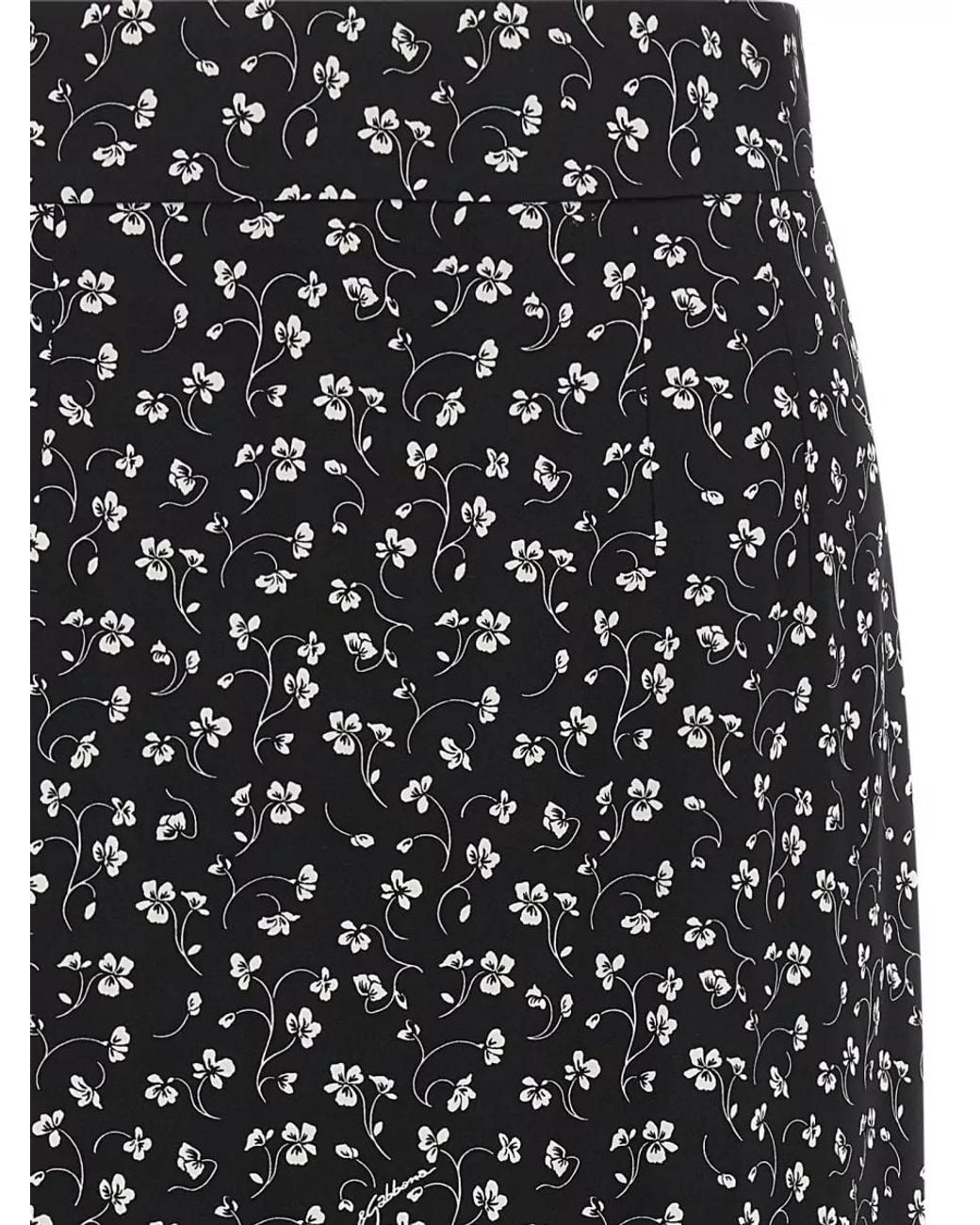 Dolce & Gabbana Black Silk Floral-Print High-Rise Midi Pencil Skirt