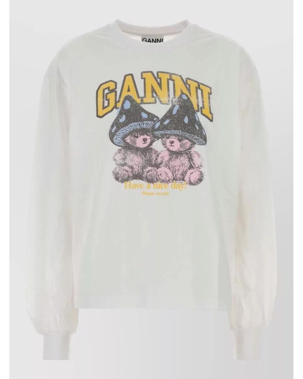 Ganni Gray Cotton Printed Long-Sleeve T-Shirt