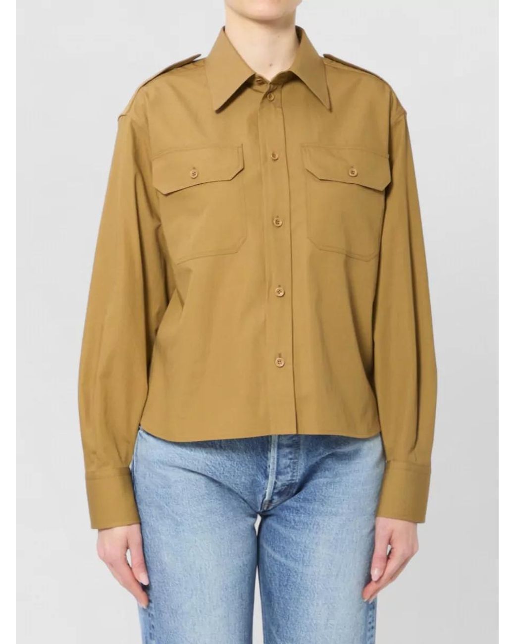 Céline Yellow Cropped Cotton Linen Shirt