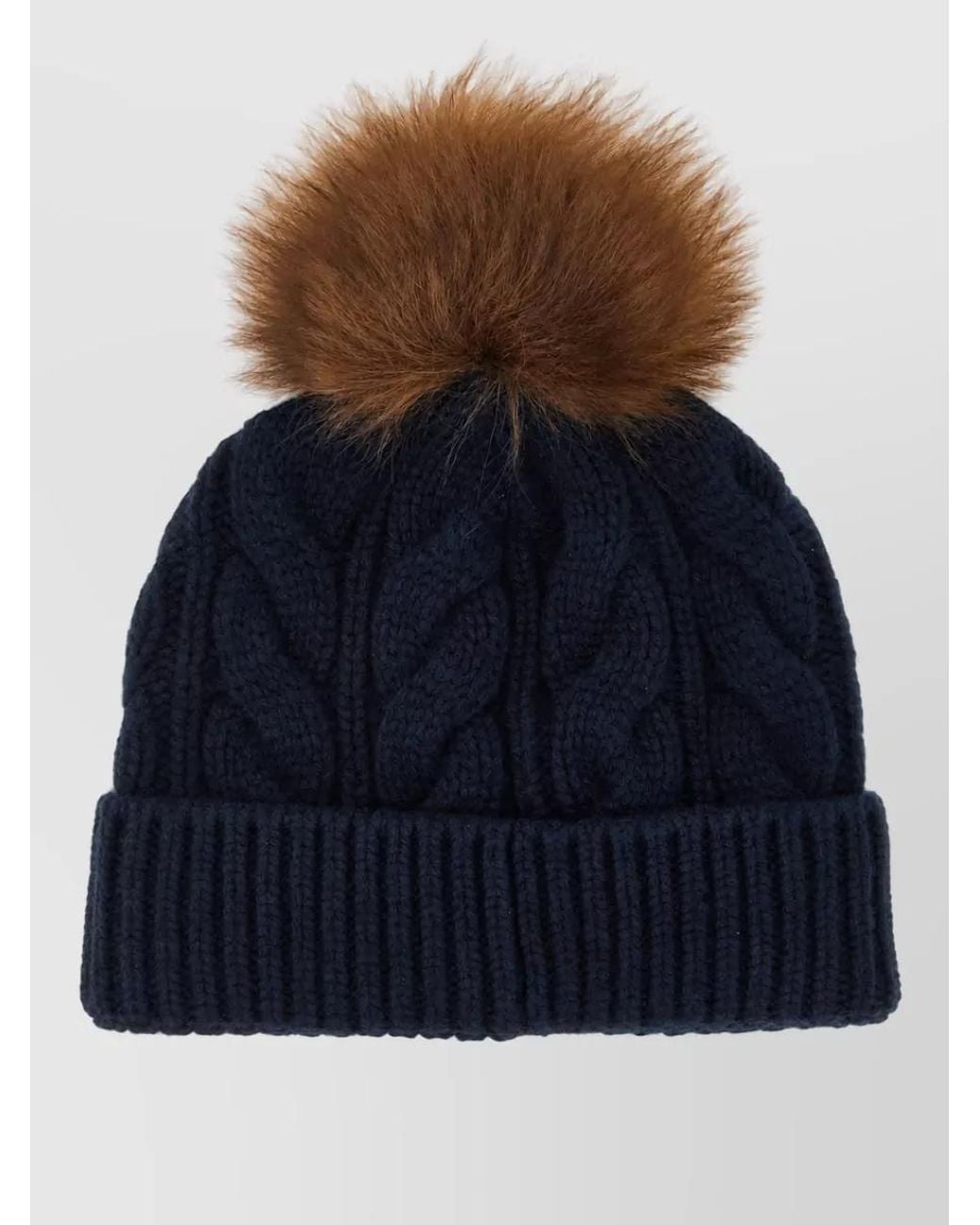 Moncler Blue Cashmere Wool Ribbed Pom-Pom Beanie
