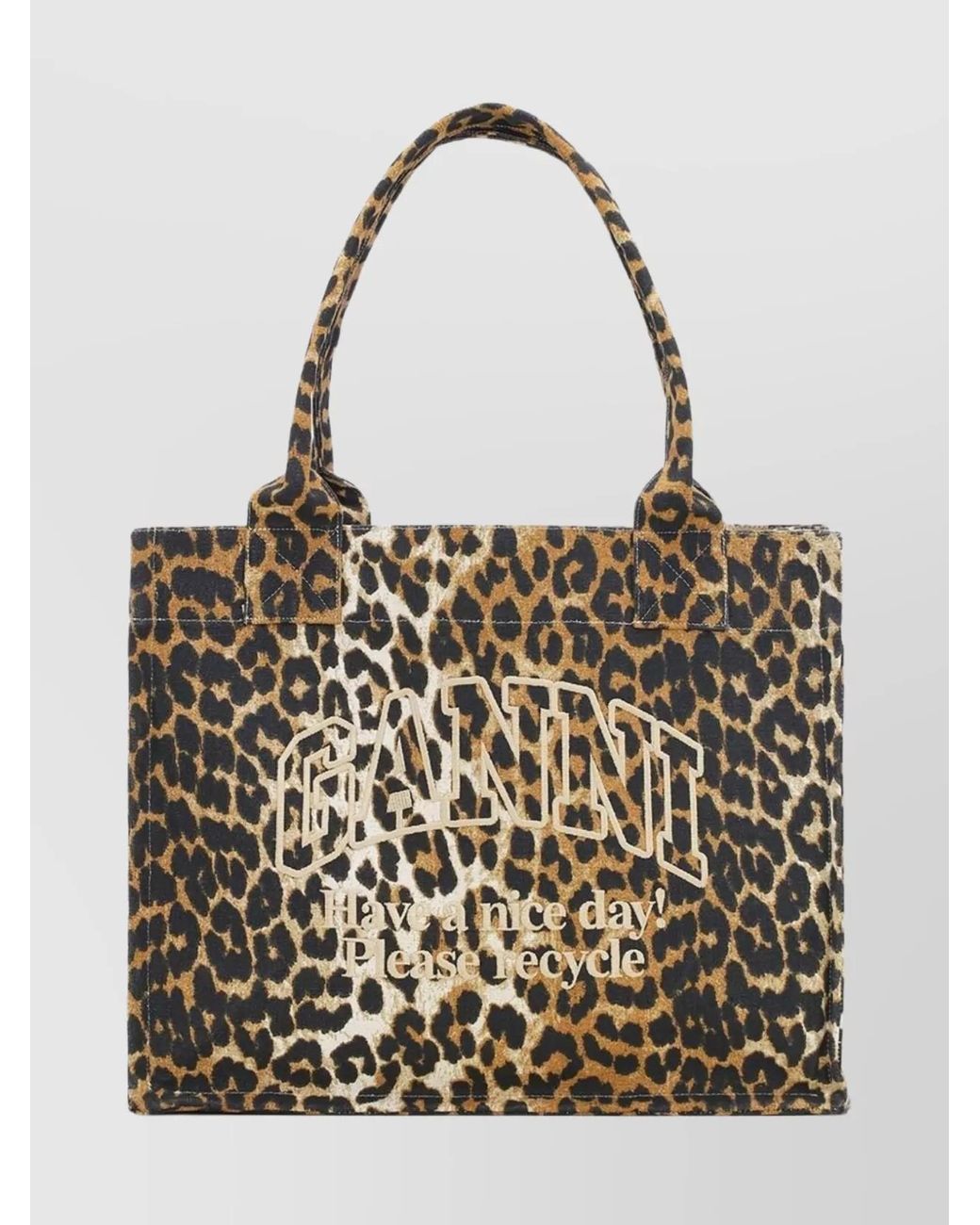 Ganni Multicolor Cabas Large Canvas Leopard-Print Tote Bag