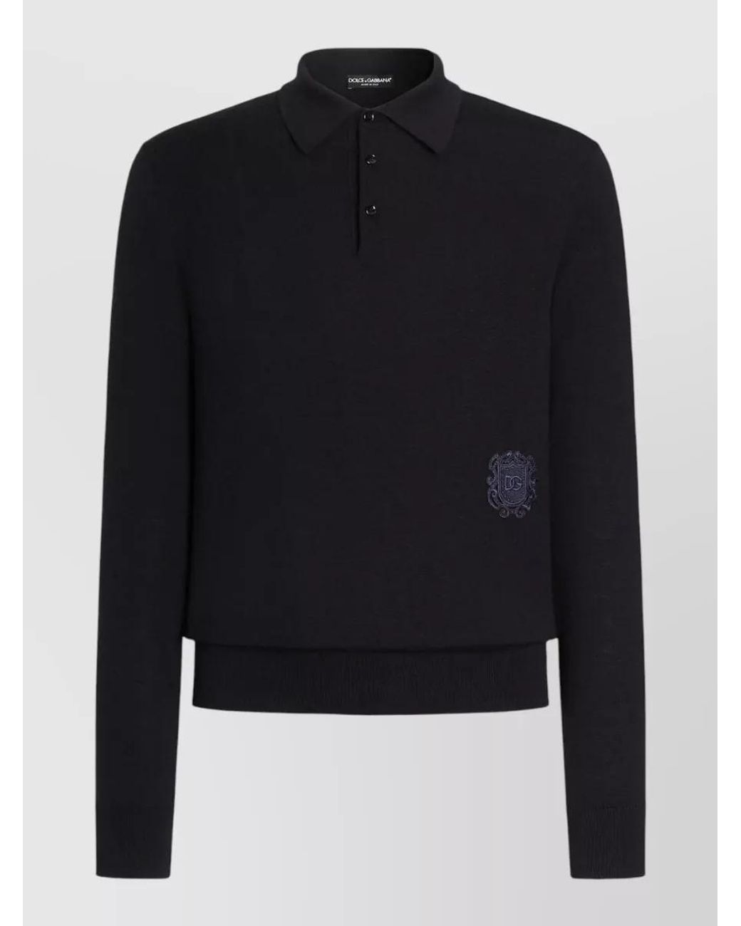 Dolce & Gabbana Blue Virgin Wool Long-Sleeve Polo Shirt for men