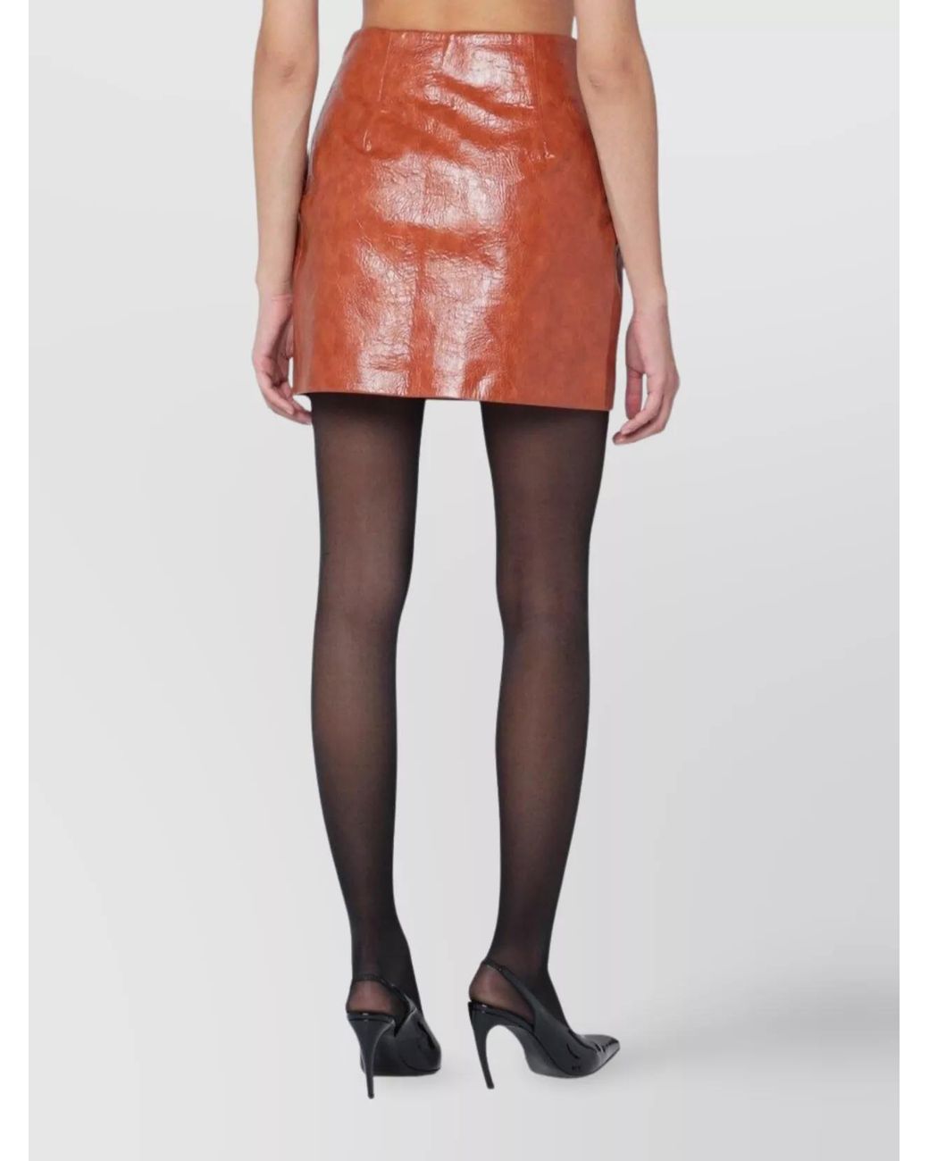ANDAMANE Orange Leather-Effect Mini Skirt