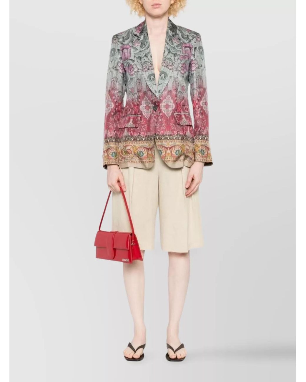 Pierre Louis Mascia Pink Silk Single-Breasted Floral-Print Blazer