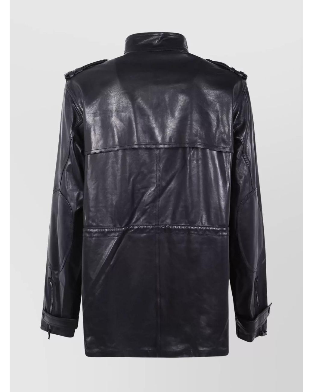 Balmain Black Lamb Leather Mid-Length Parka for men