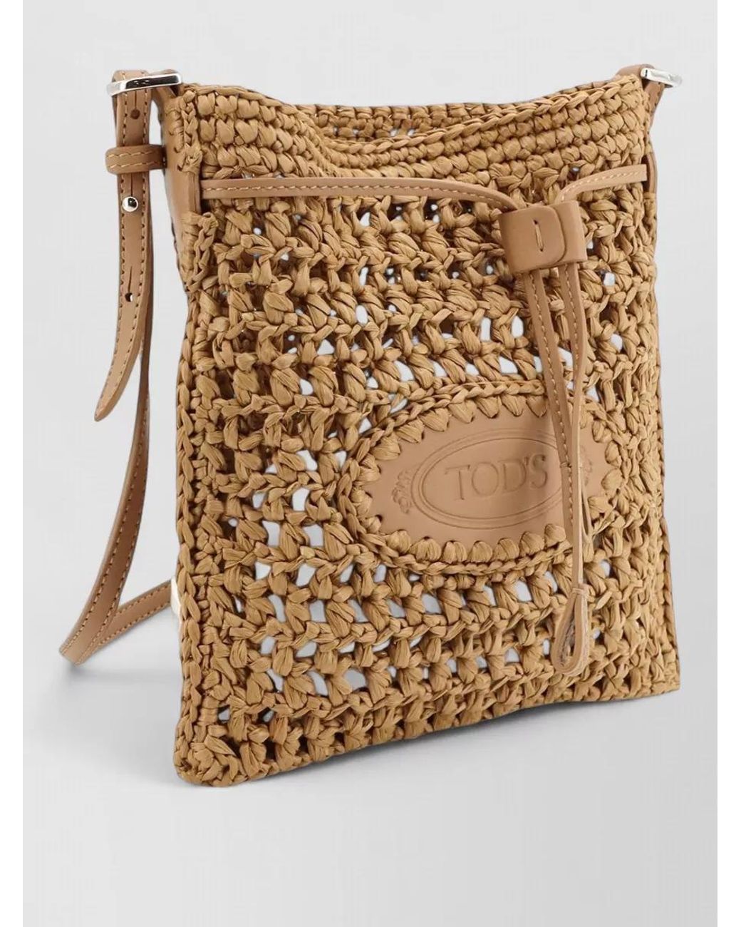 Tod's Natural Bucket Raffia Crochet Cross-Body Bag