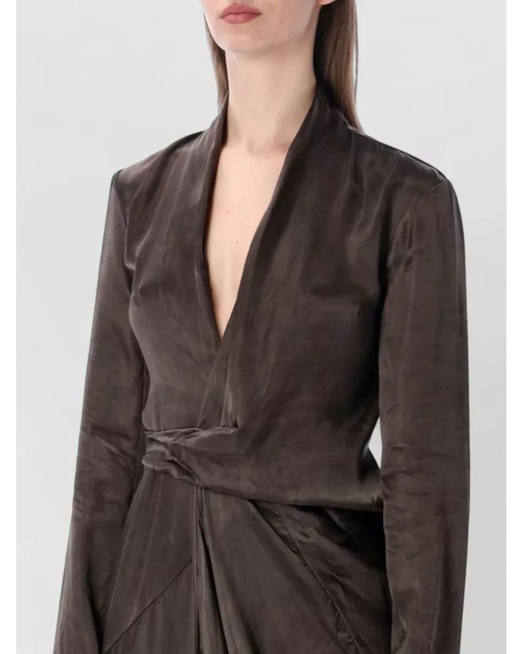 Rick Owens Gray Cupro Draped Wrap Maxi Dress