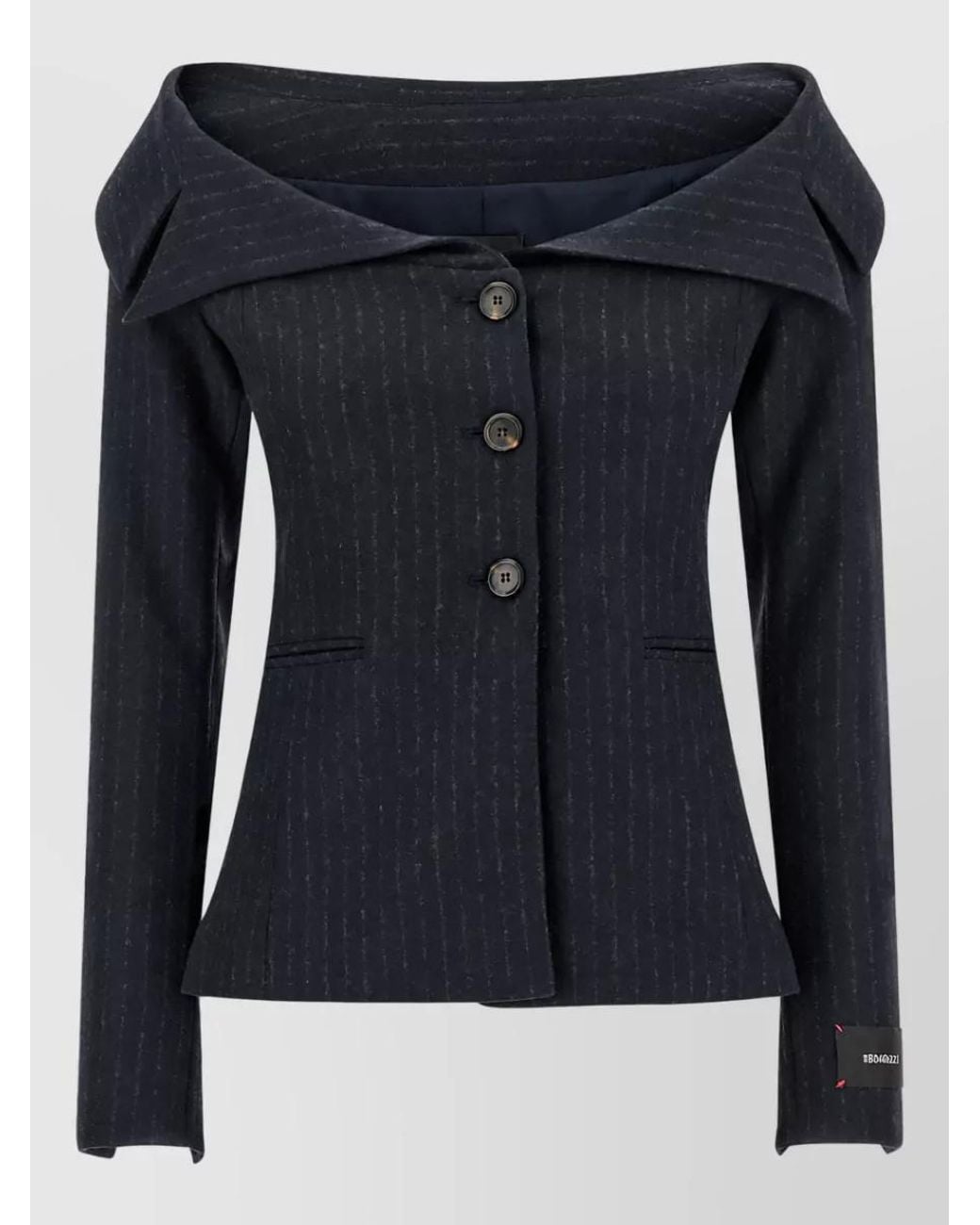 Pinko Blue Pinstripe Off-The-Shoulder Blazer