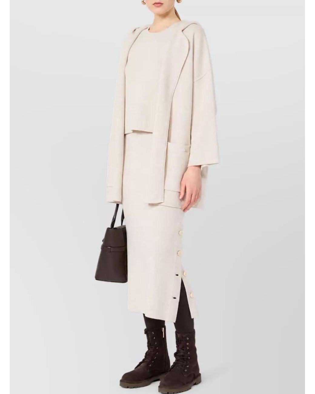 Max Mara Natural Cashmere Wool Hooded Cardigan