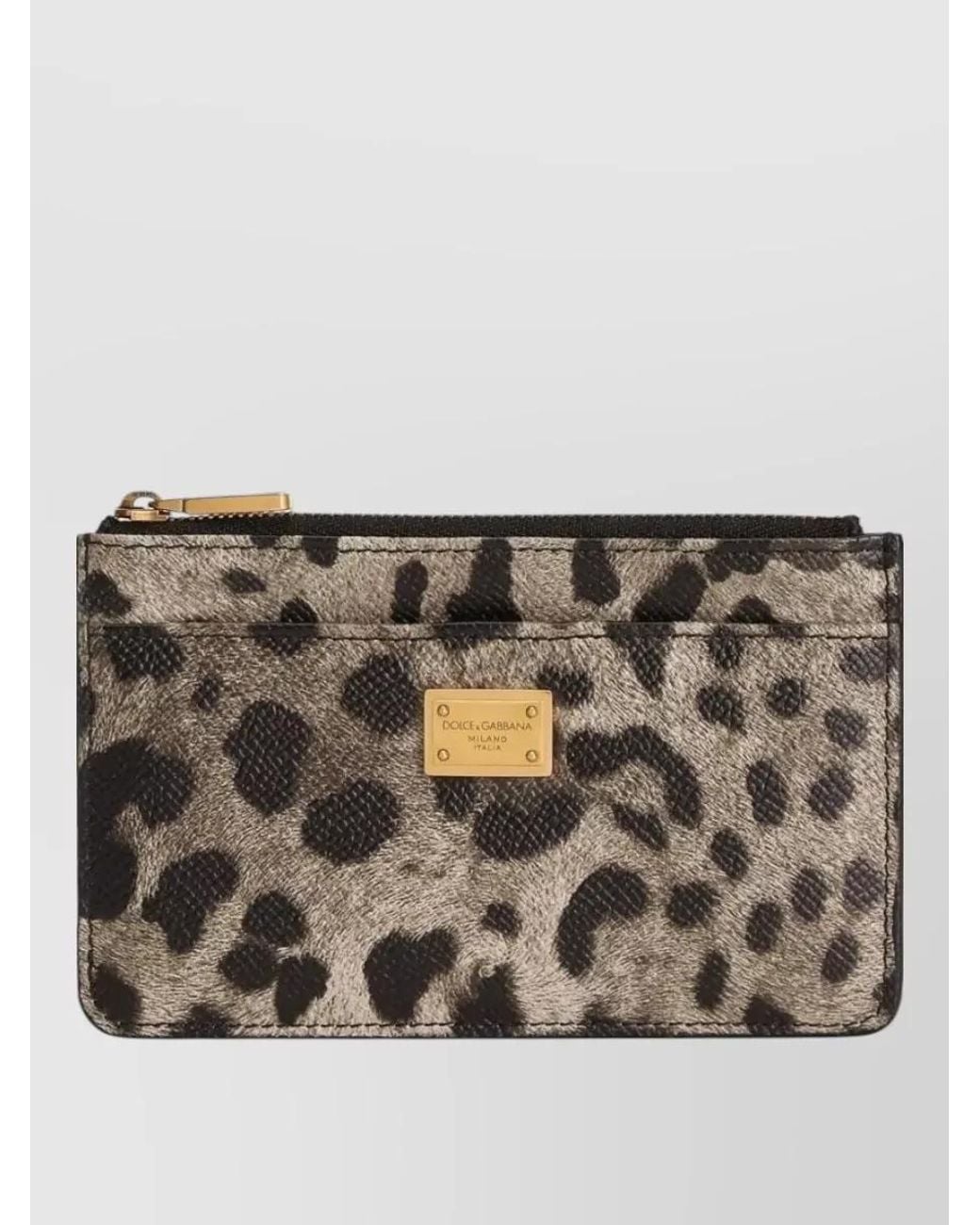 Dolce & Gabbana Gray Leopard-Print Calfskin Leather Cardholder