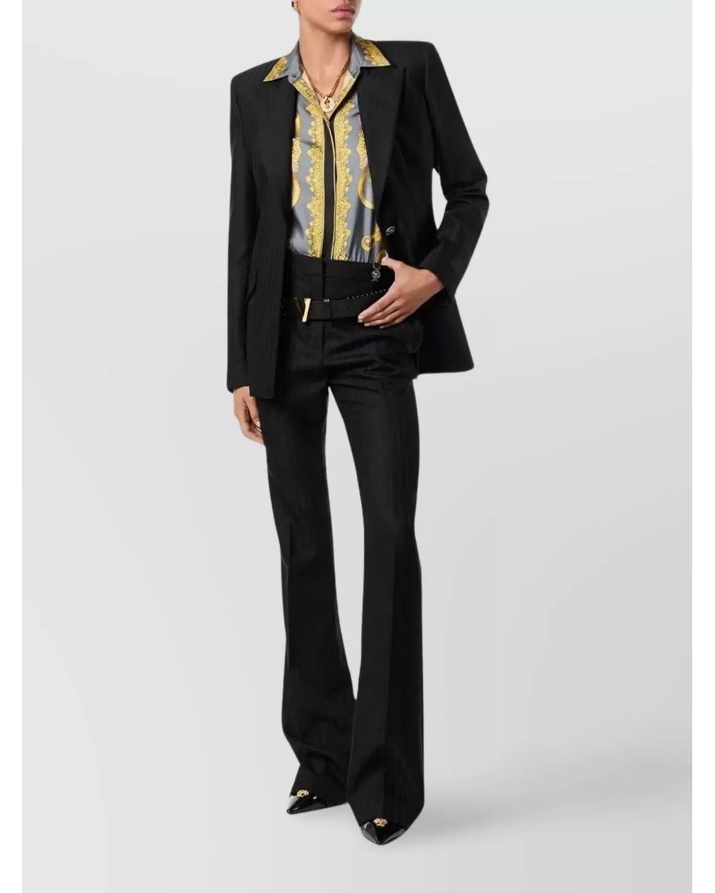 Versace Blue Virgin Wool Pinstriped Flared Trousers