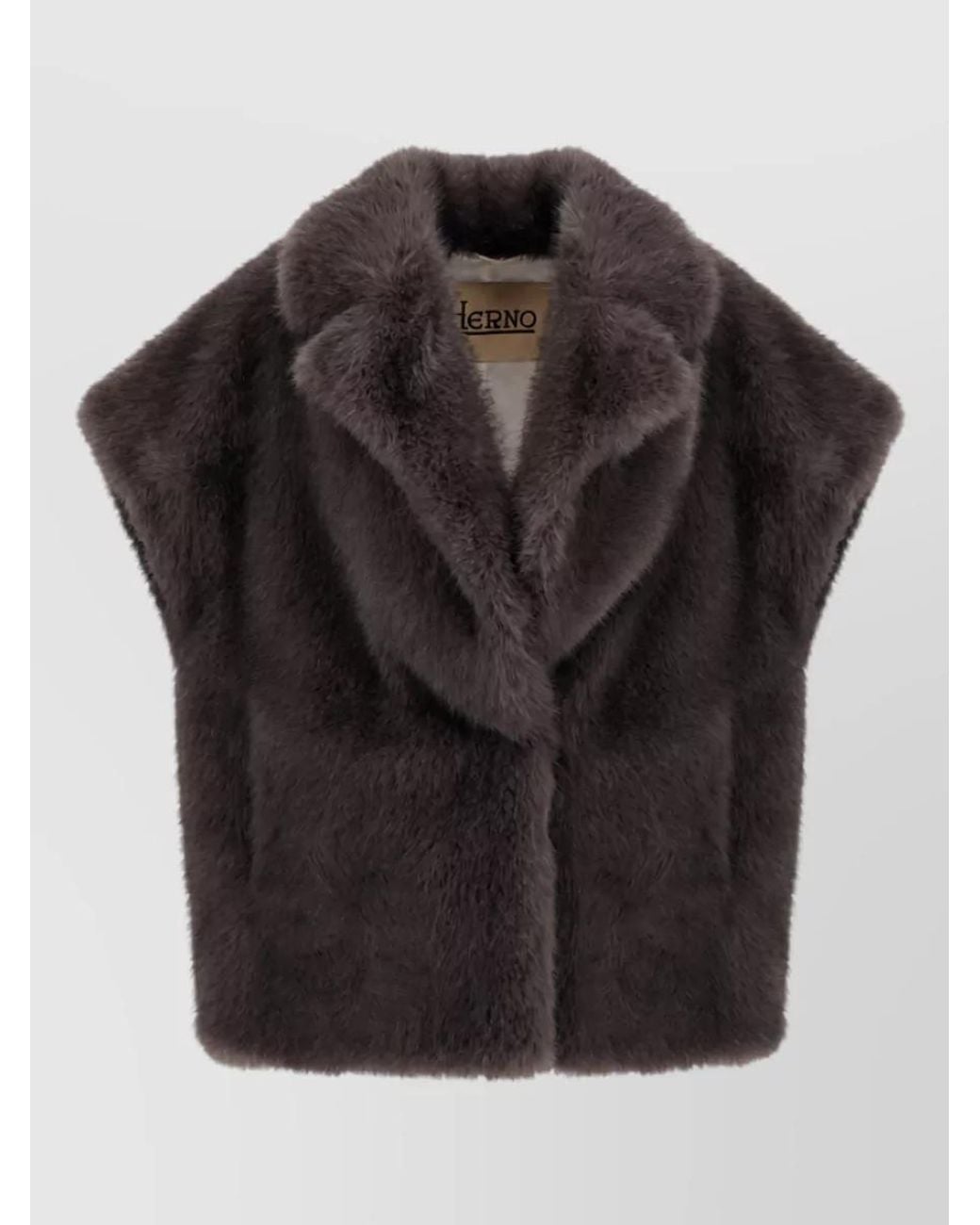 Herno Black Short-Sleeve Faux Fur Coat