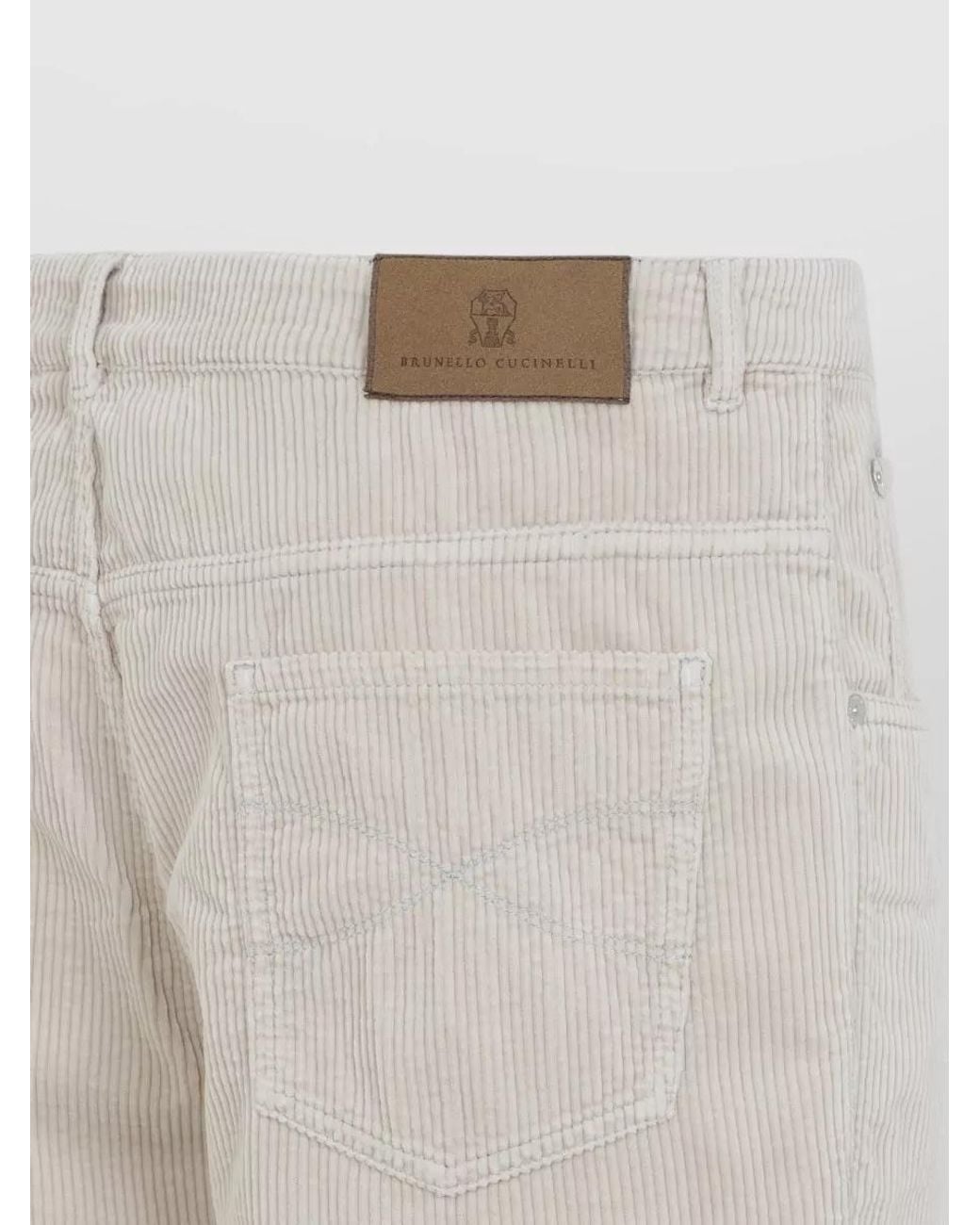 Brunello Cucinelli White Corduroy Mid-Rise Straight-Leg Trousers for men